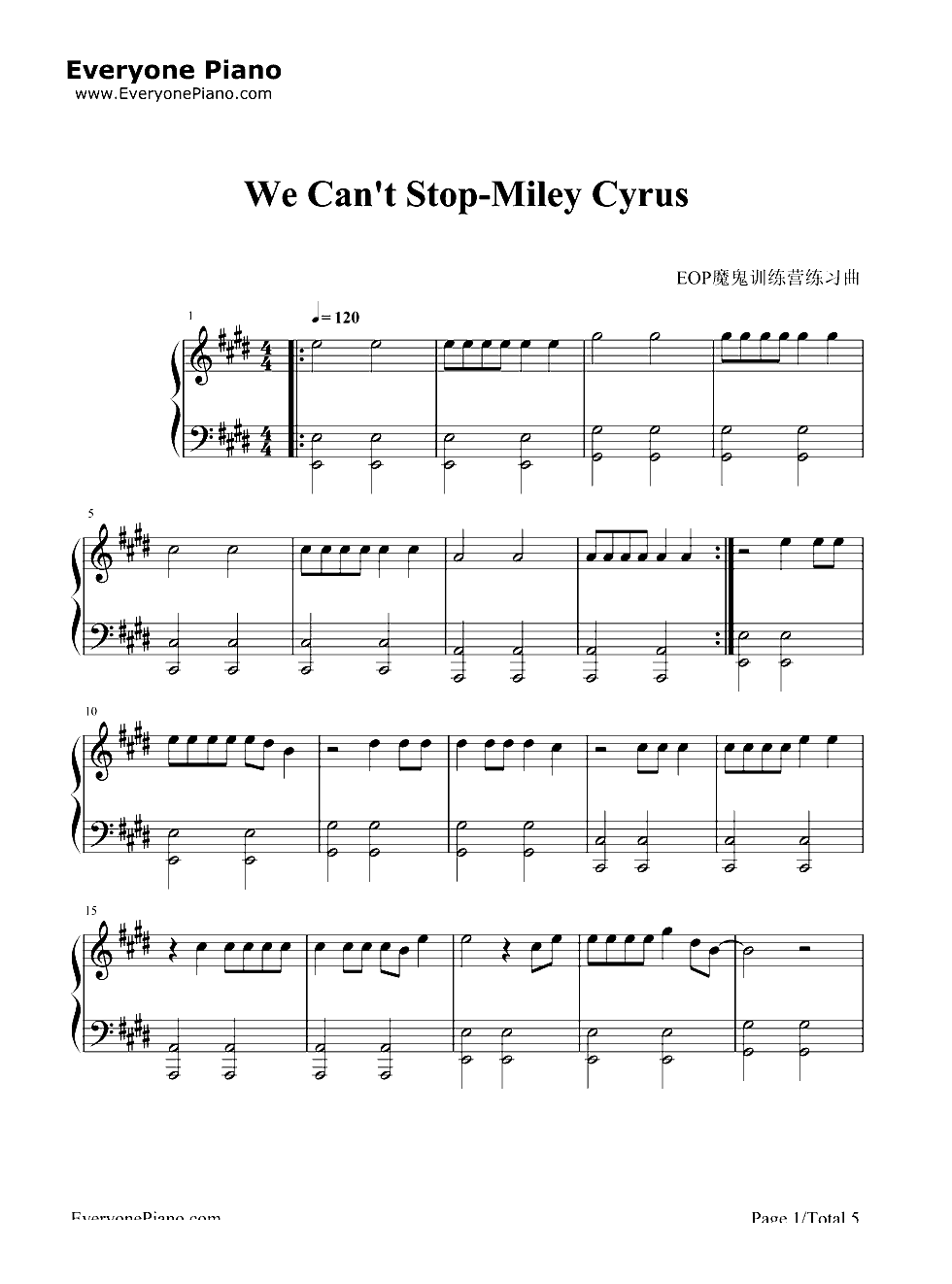 We Cant Stop-Miley Cyrus钢琴谱1