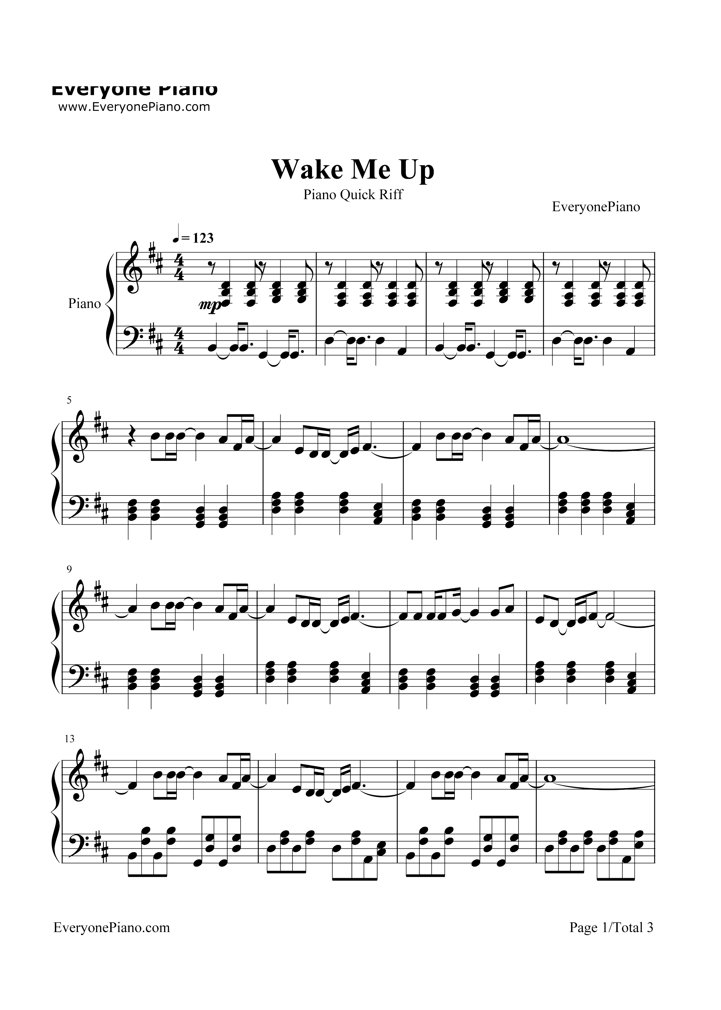 Wake Me Up-Avicii钢琴谱1