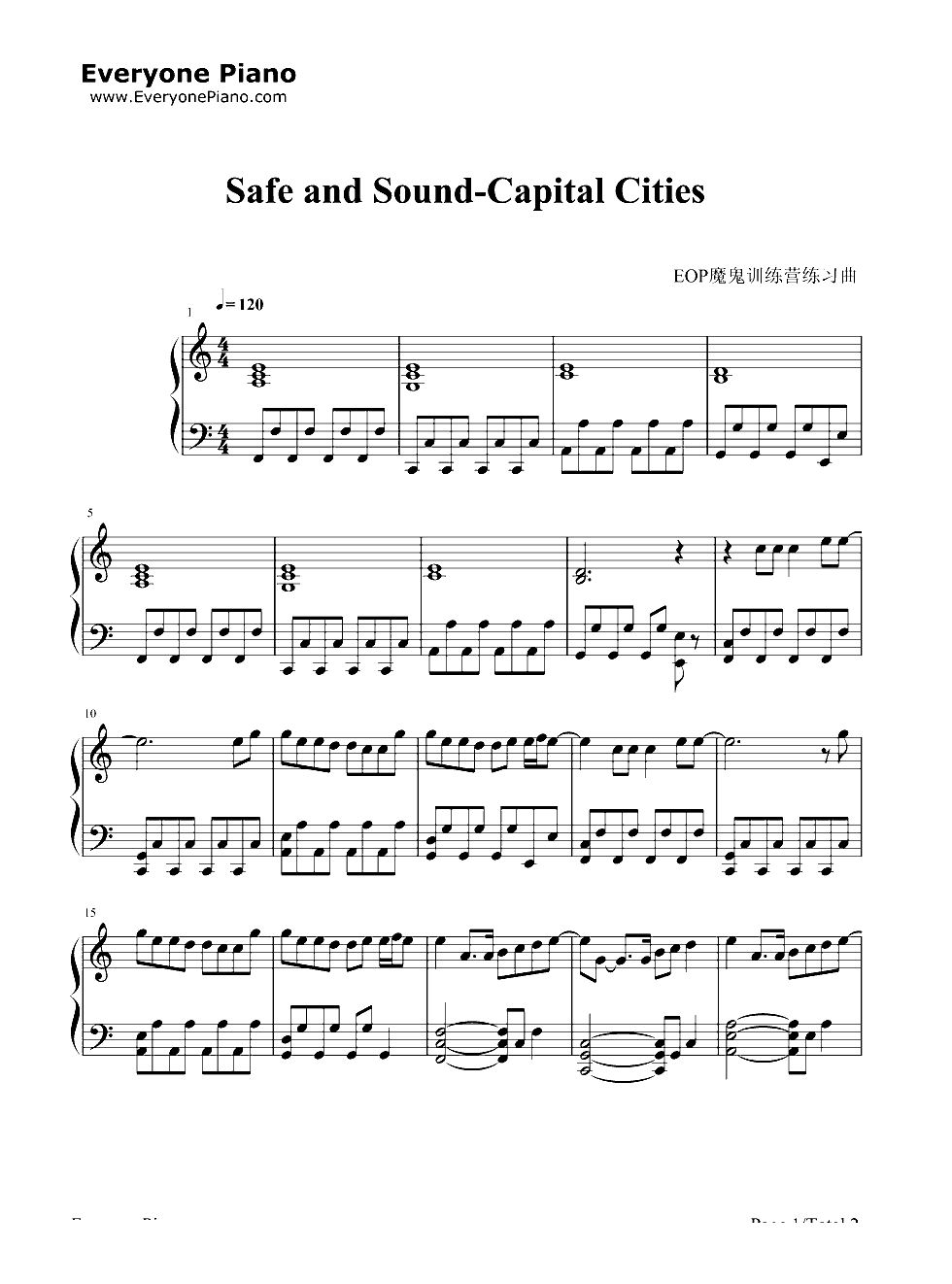 Safe and Sound-Capital Cities钢琴谱1