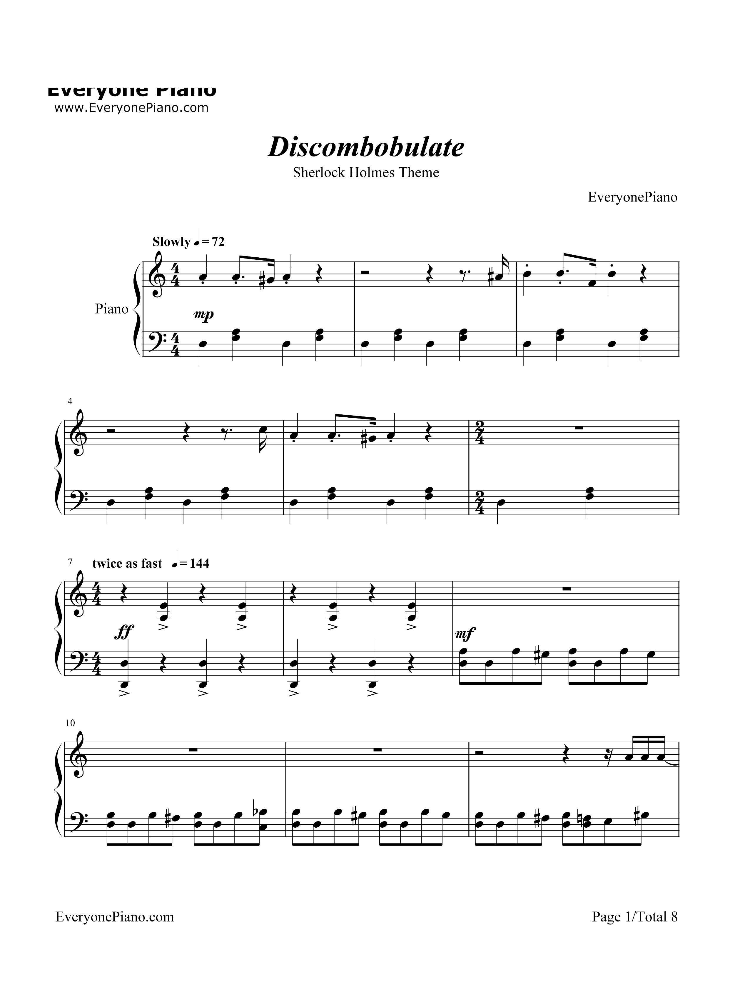 Discombobulate-Sherlock Holmes Theme钢琴谱1