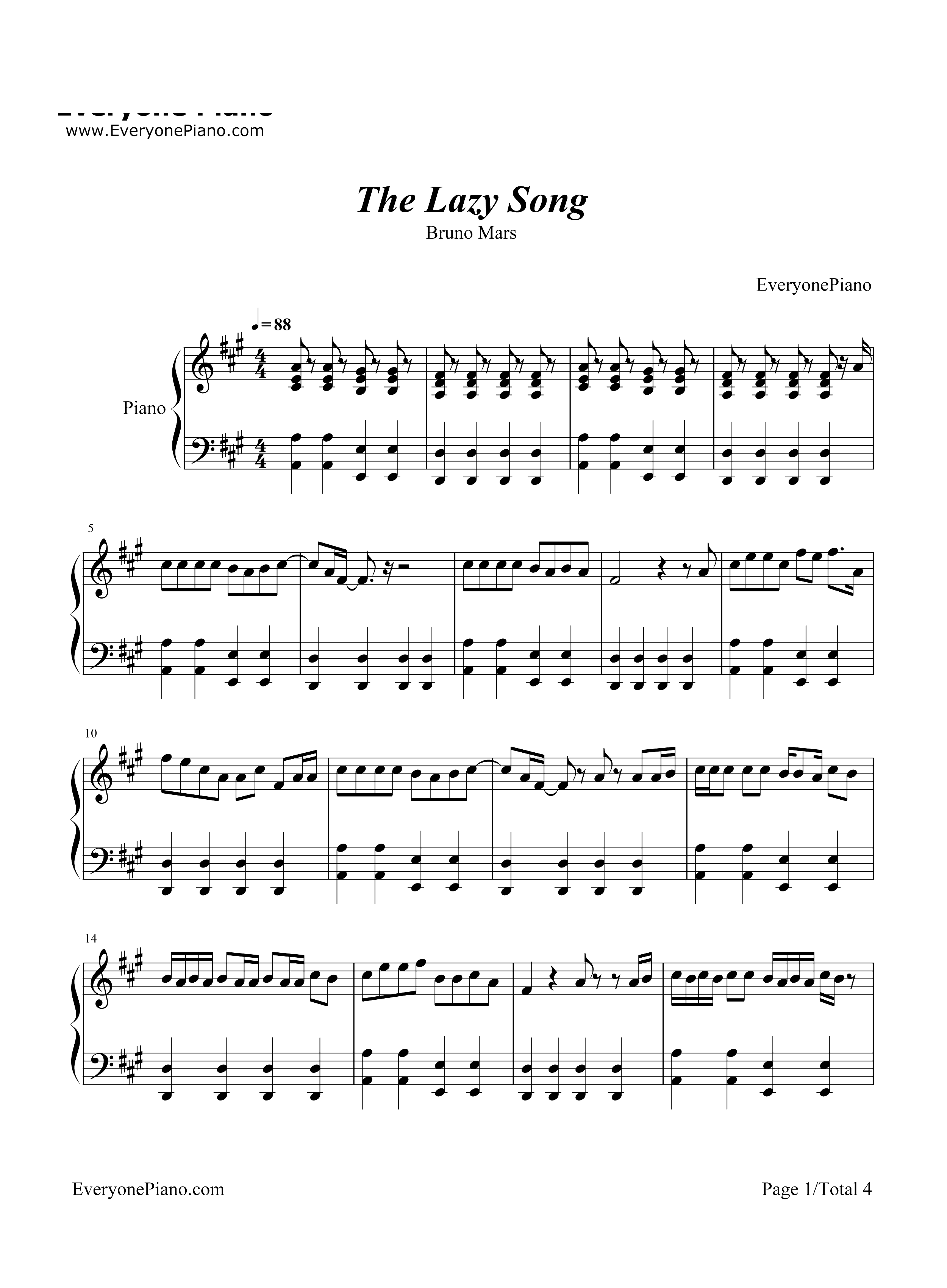 The Lazy Song-Bruno Mars钢琴谱1