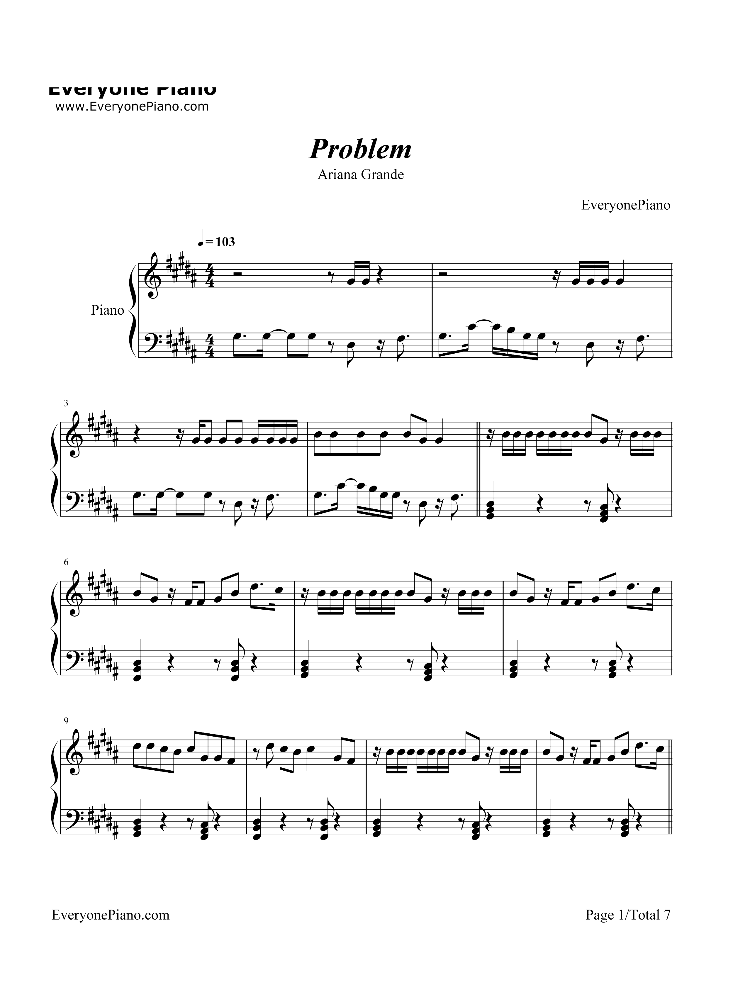 Problem-Ariana Grande钢琴谱1