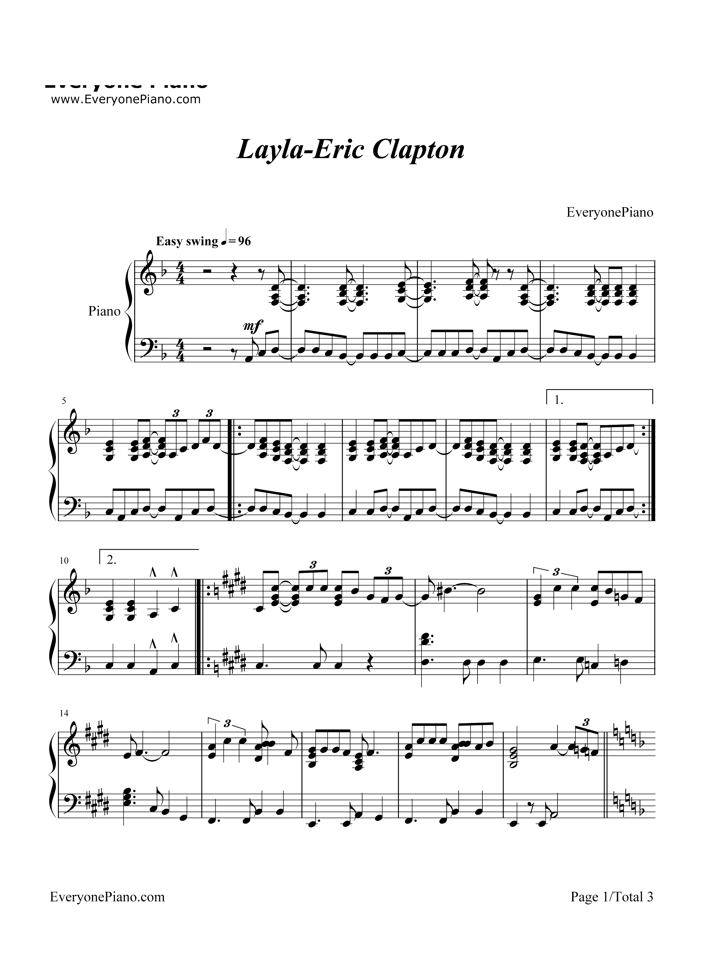 Layla-Eric Clapton钢琴谱1