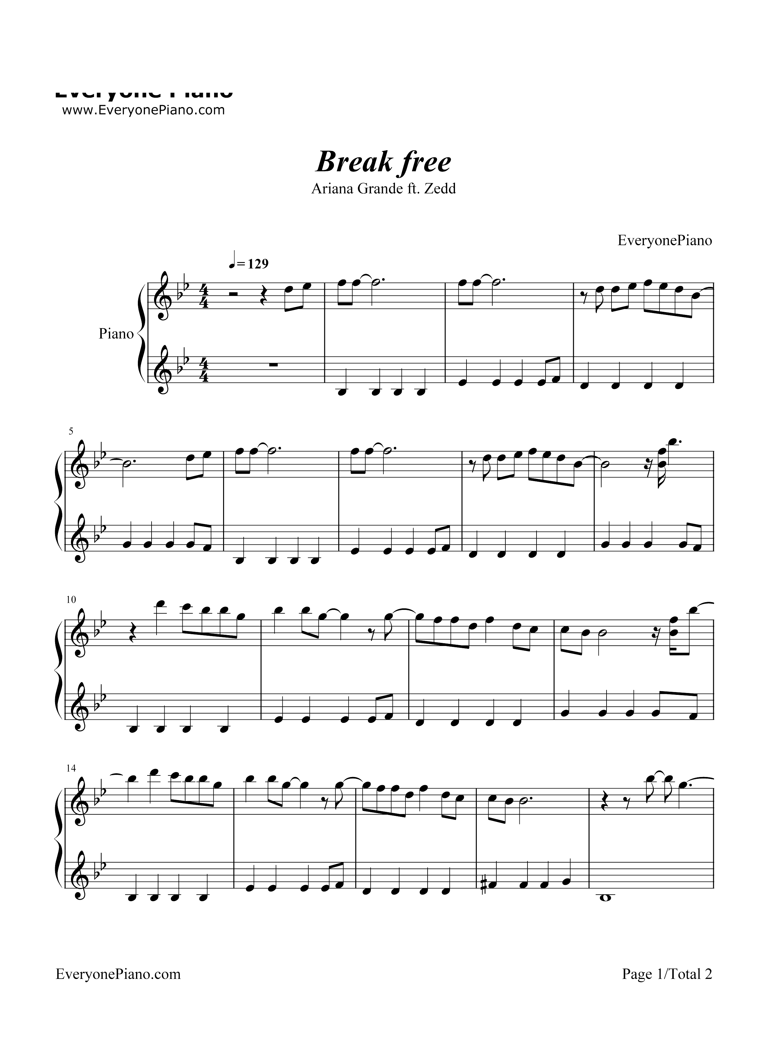 Break Free-Ariana Grande & Zedd钢琴谱1