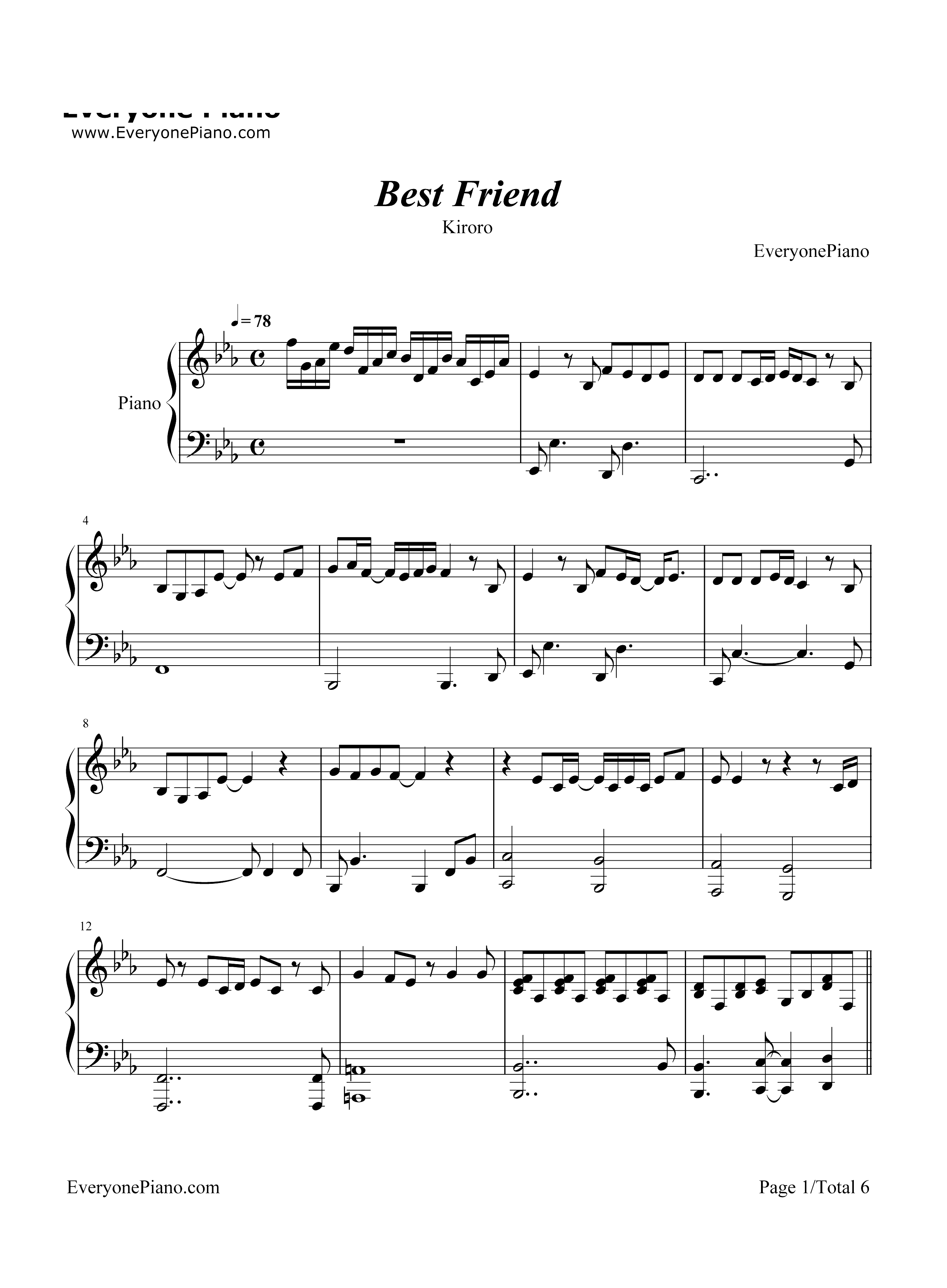 Best Friend-Kiroro钢琴谱1