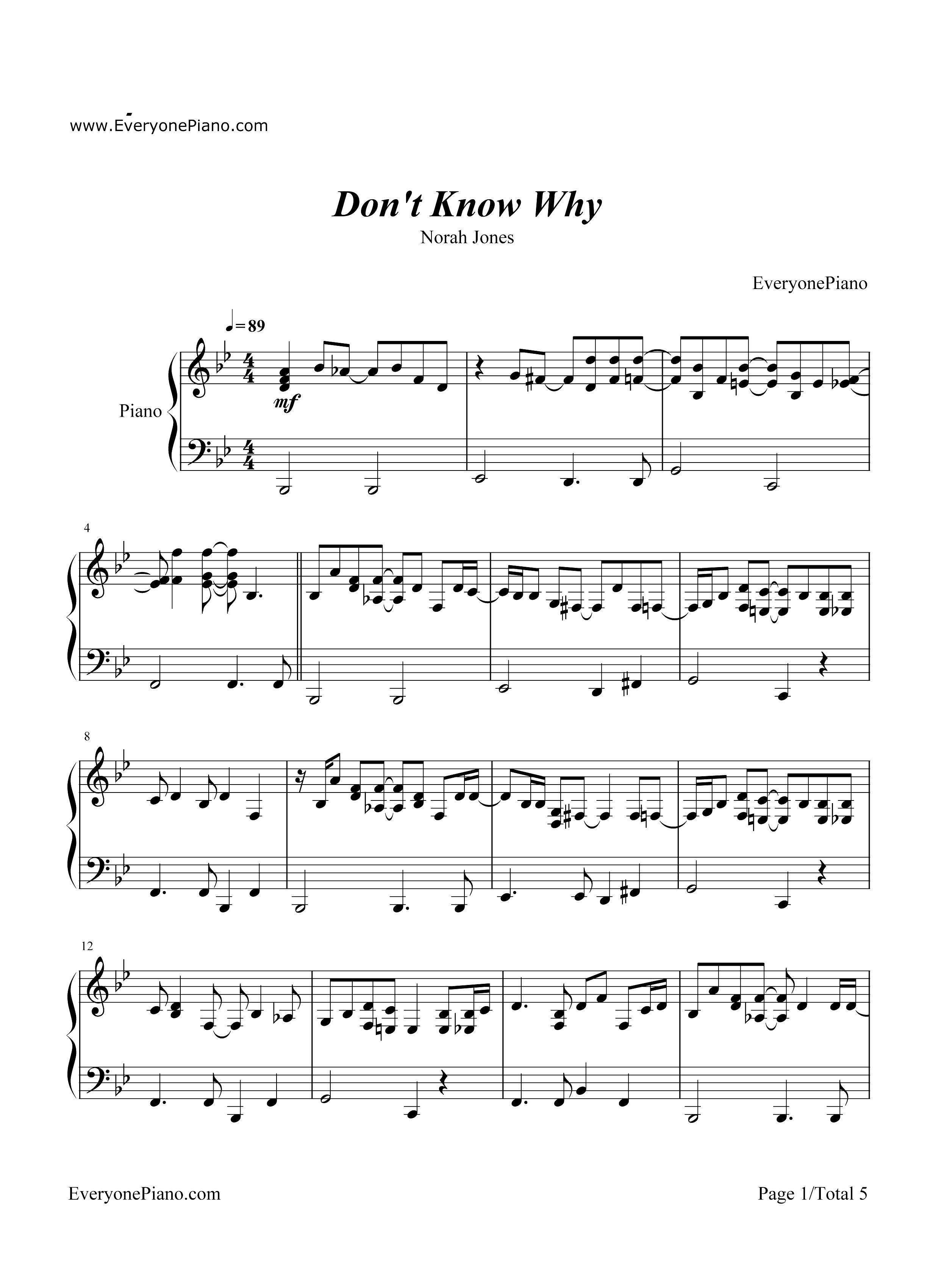 Dont Know Why-Norah Jones钢琴谱1