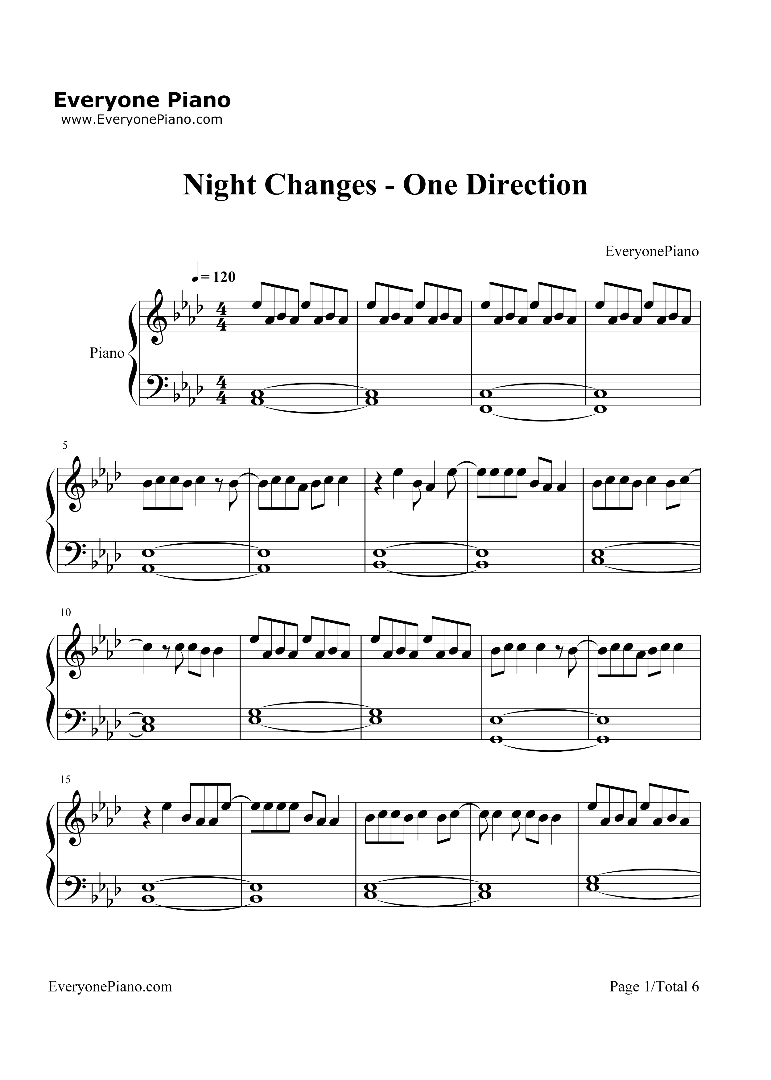 Night Changes-弹唱版-One Direction钢琴谱1