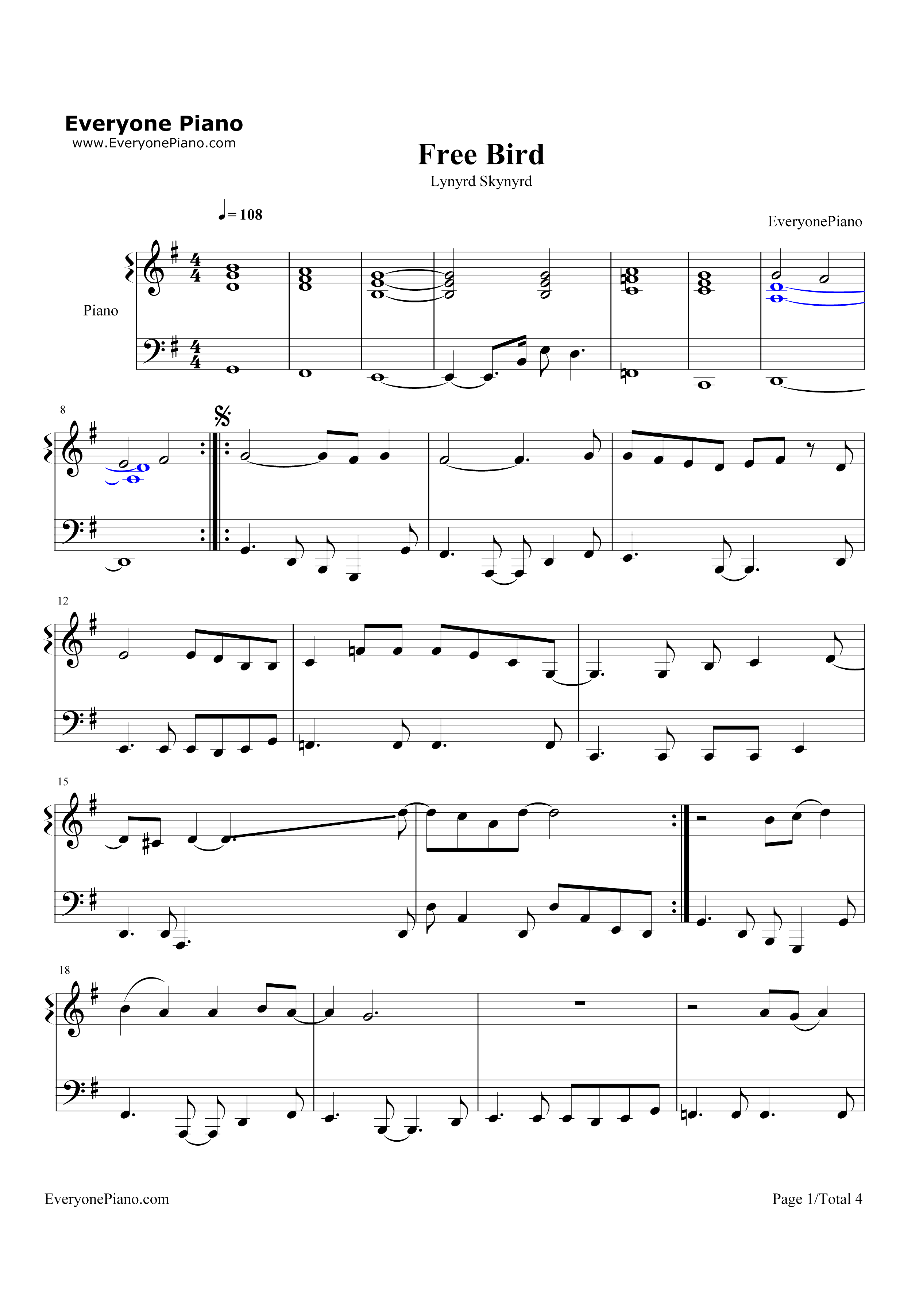 Free Bird-Lynyrd Skynyrd钢琴谱1