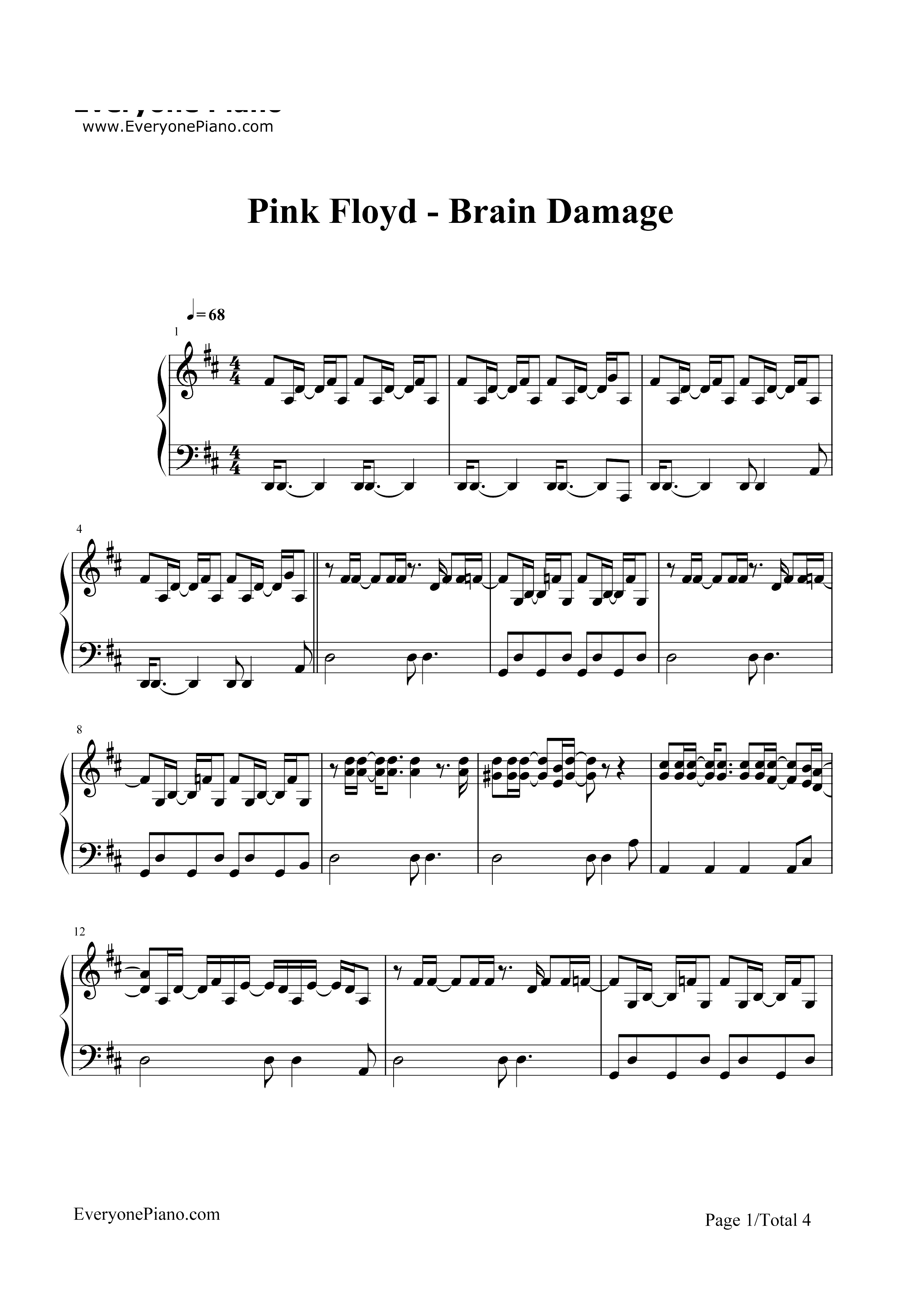 Brain Damage-Pink Floyd钢琴谱1