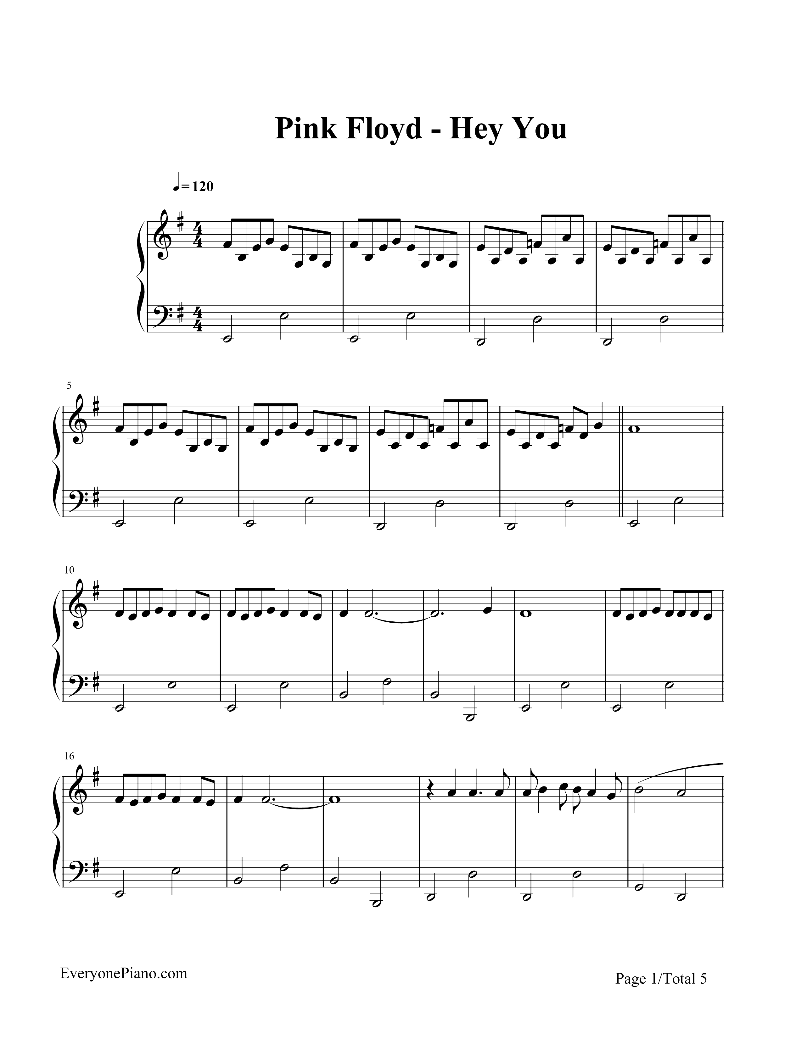 Hey You-Pink Floyd钢琴谱1