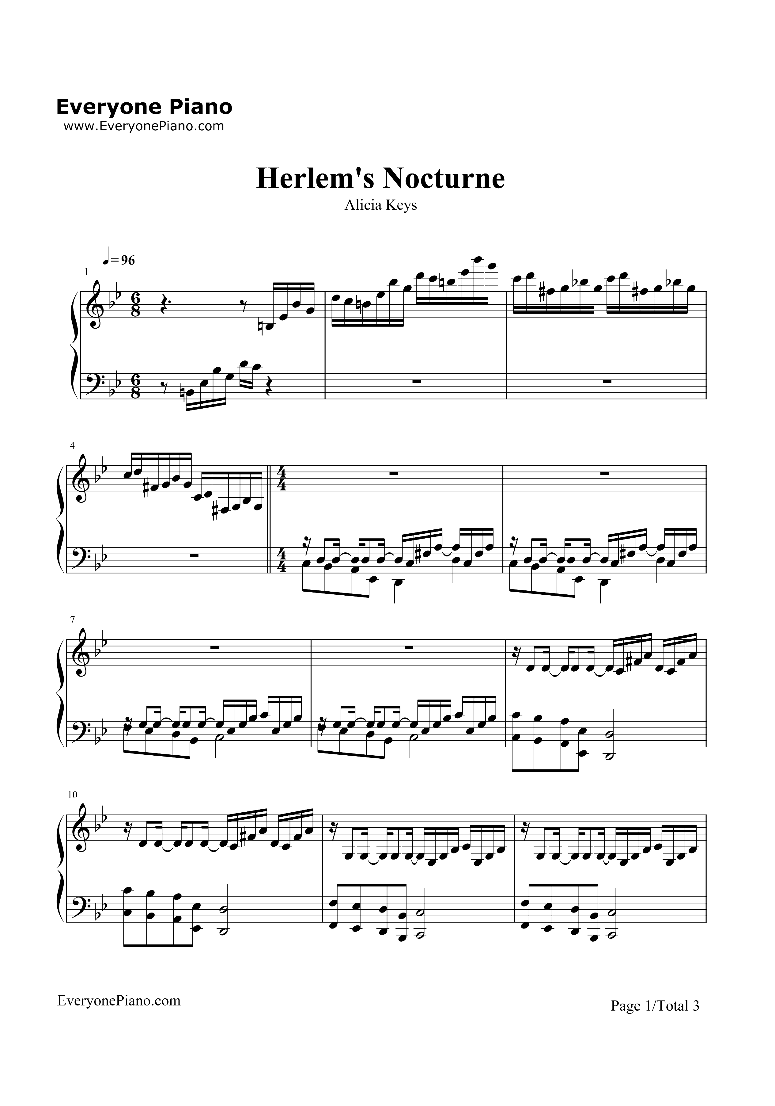 Harlems Nocturne-Alicia Keys钢琴谱1