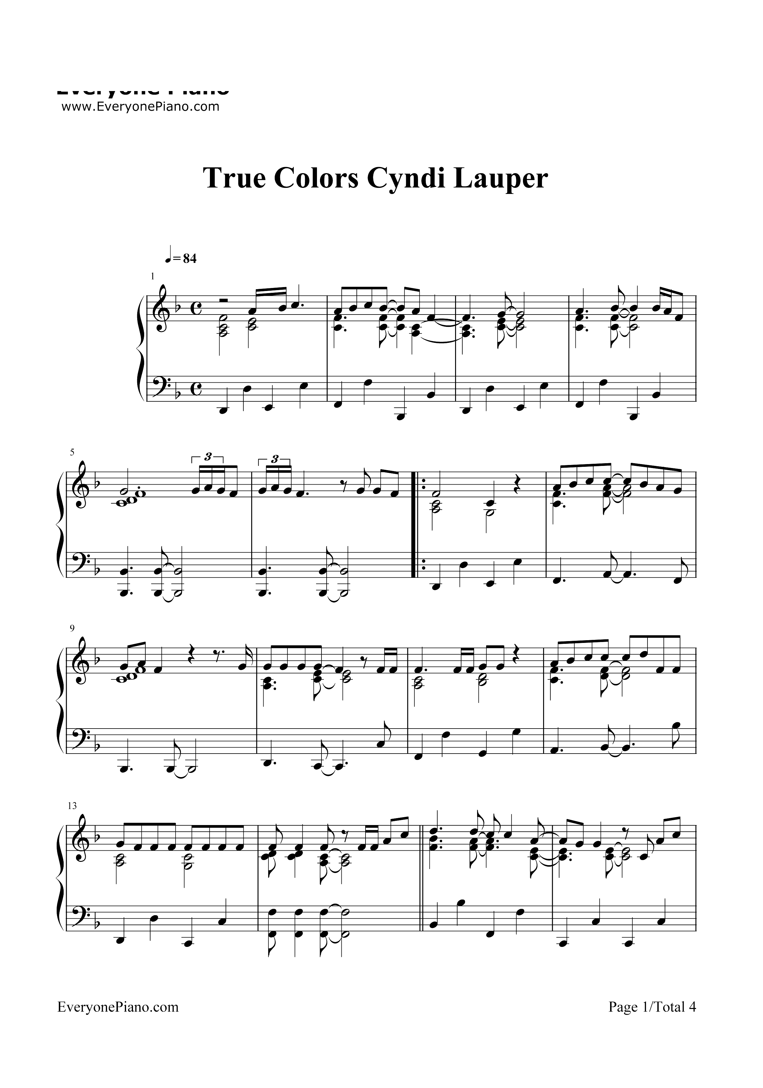 True Colors-Cyndi Lauper钢琴谱1