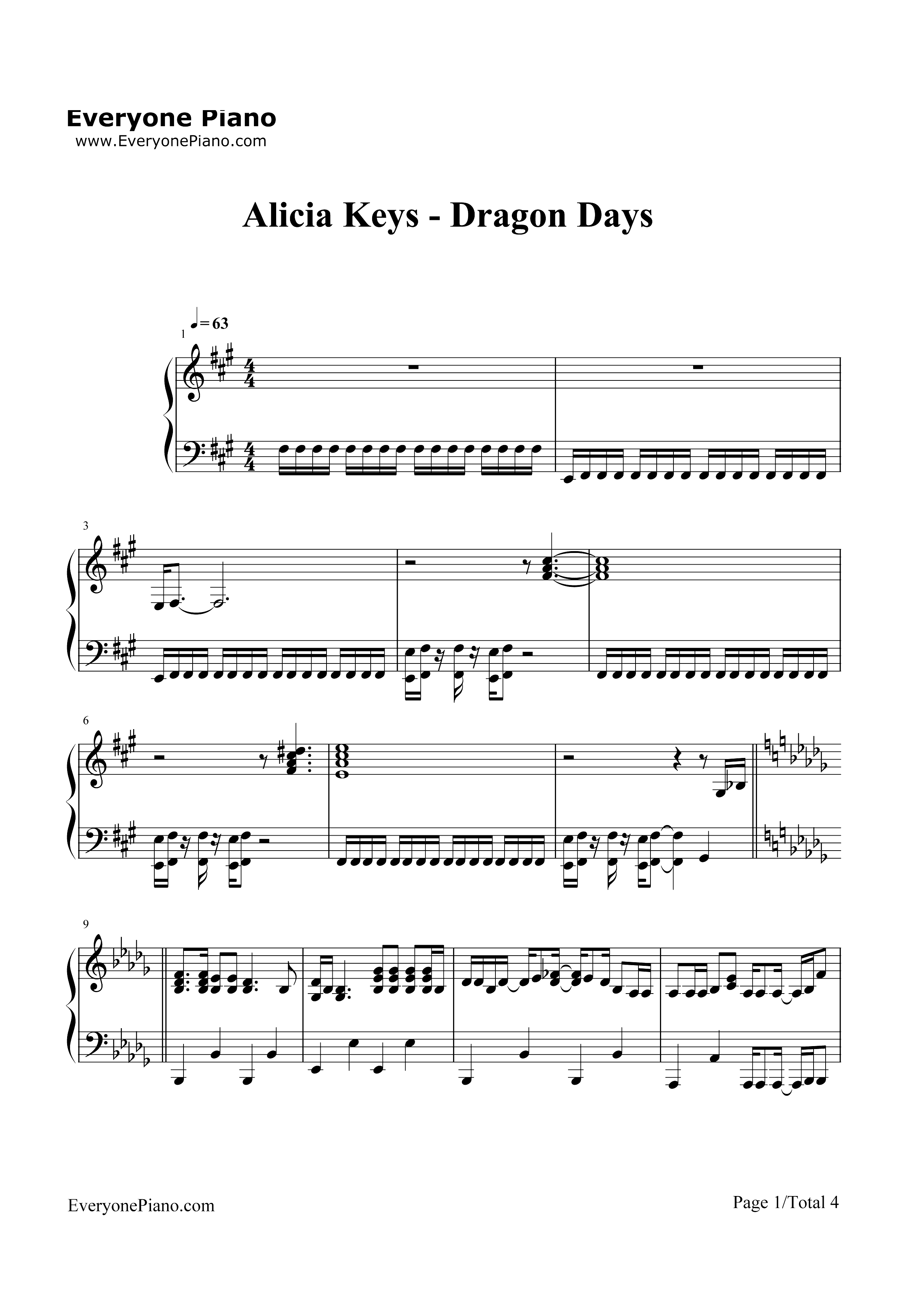 Dragon Days-Alicia Keys钢琴谱1