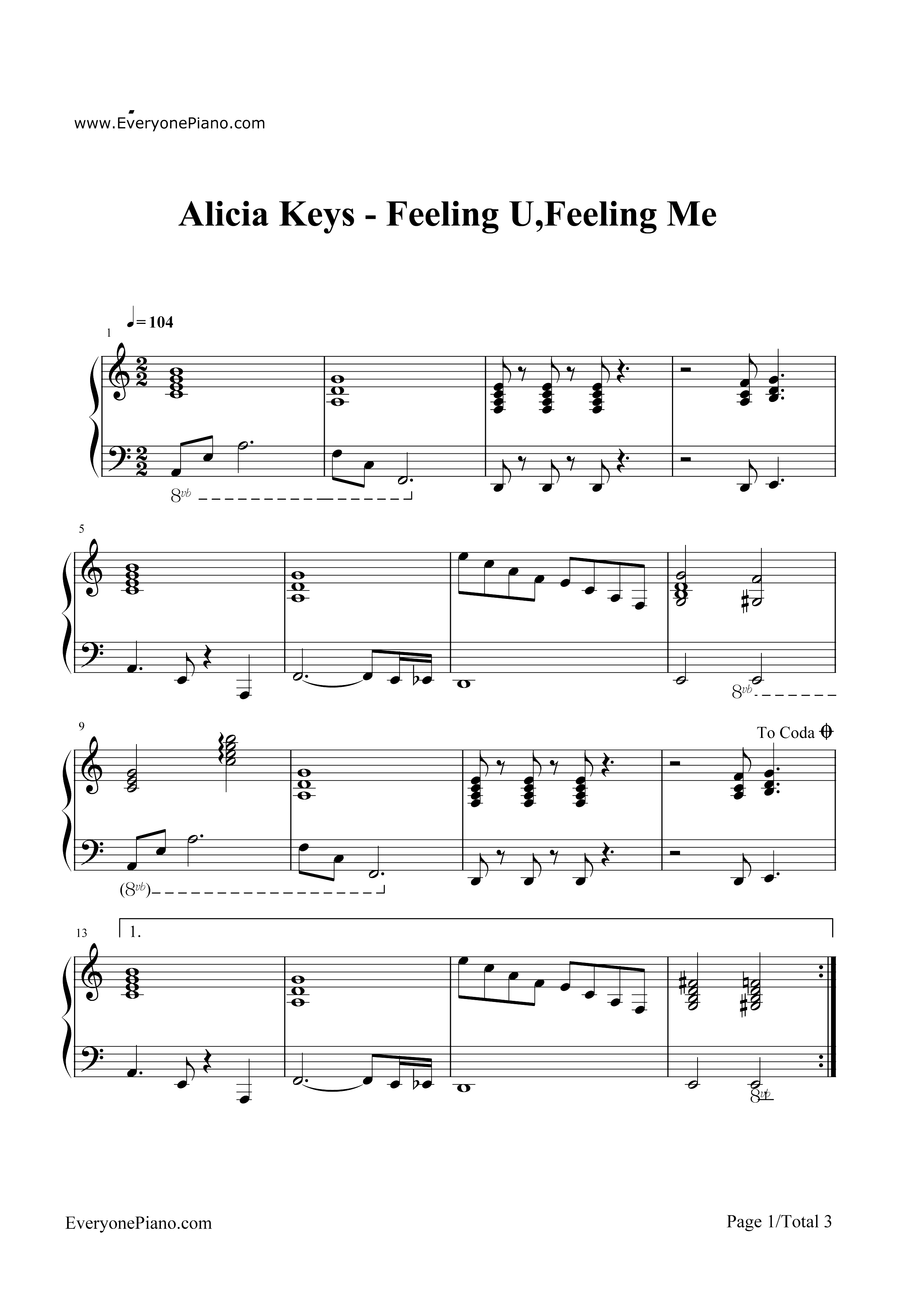 Feeling U Feeling Me-Alicia Keys钢琴谱1