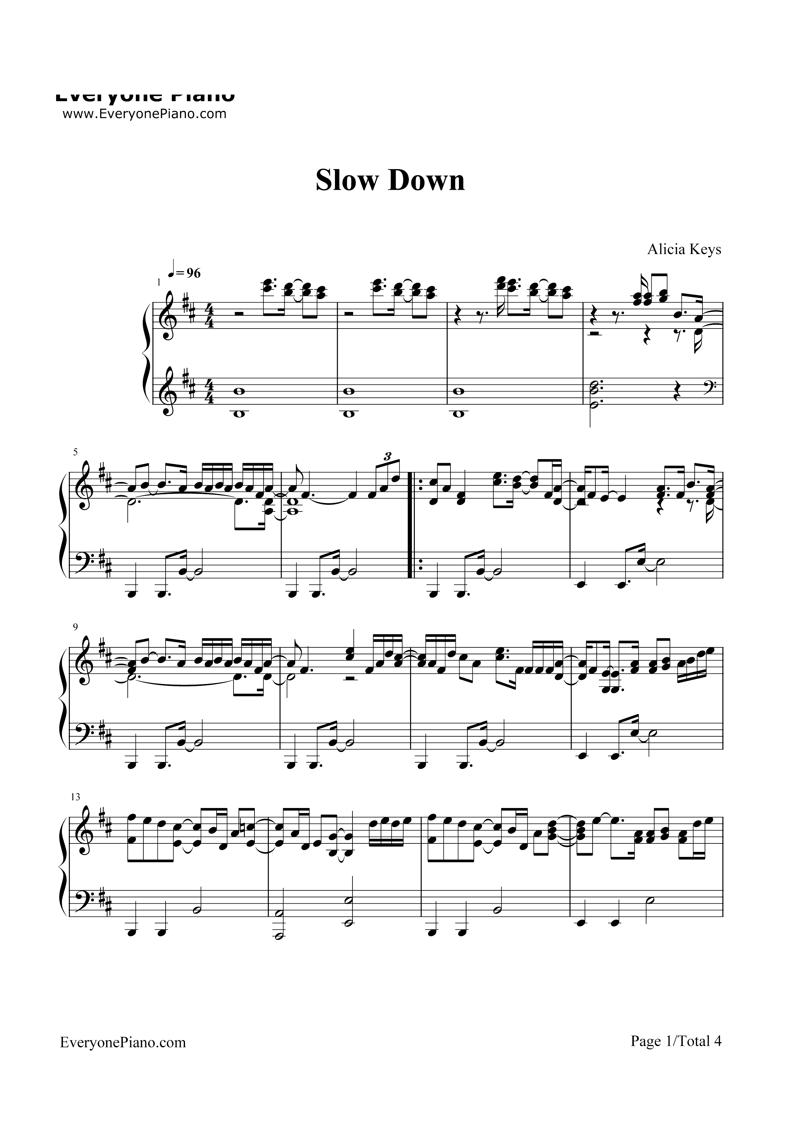 Slow Down-Alicia Keys钢琴谱1