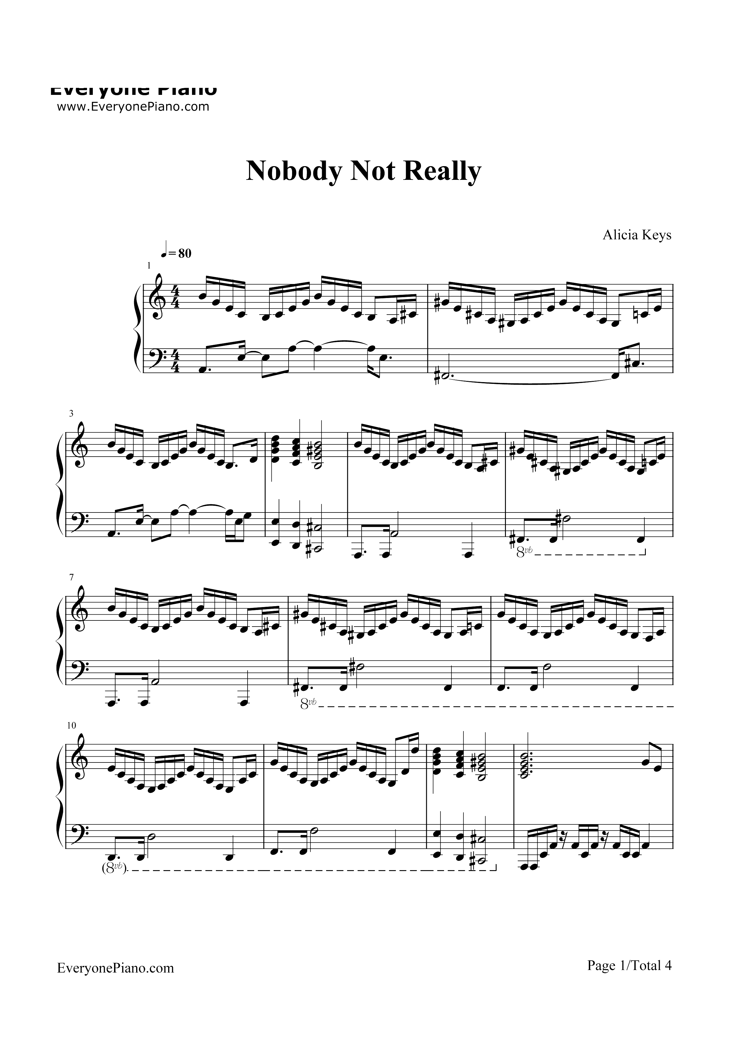 Nobody Not Really-Alicia Keys钢琴谱1