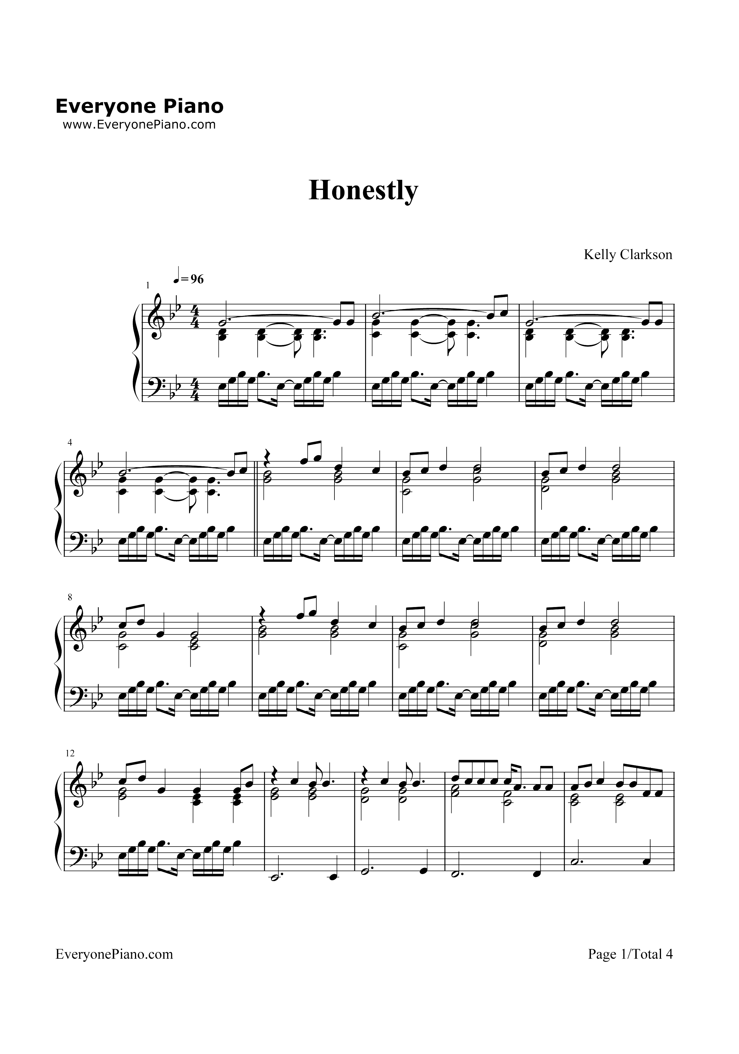 Honestly-Kelly Clarkson钢琴谱1