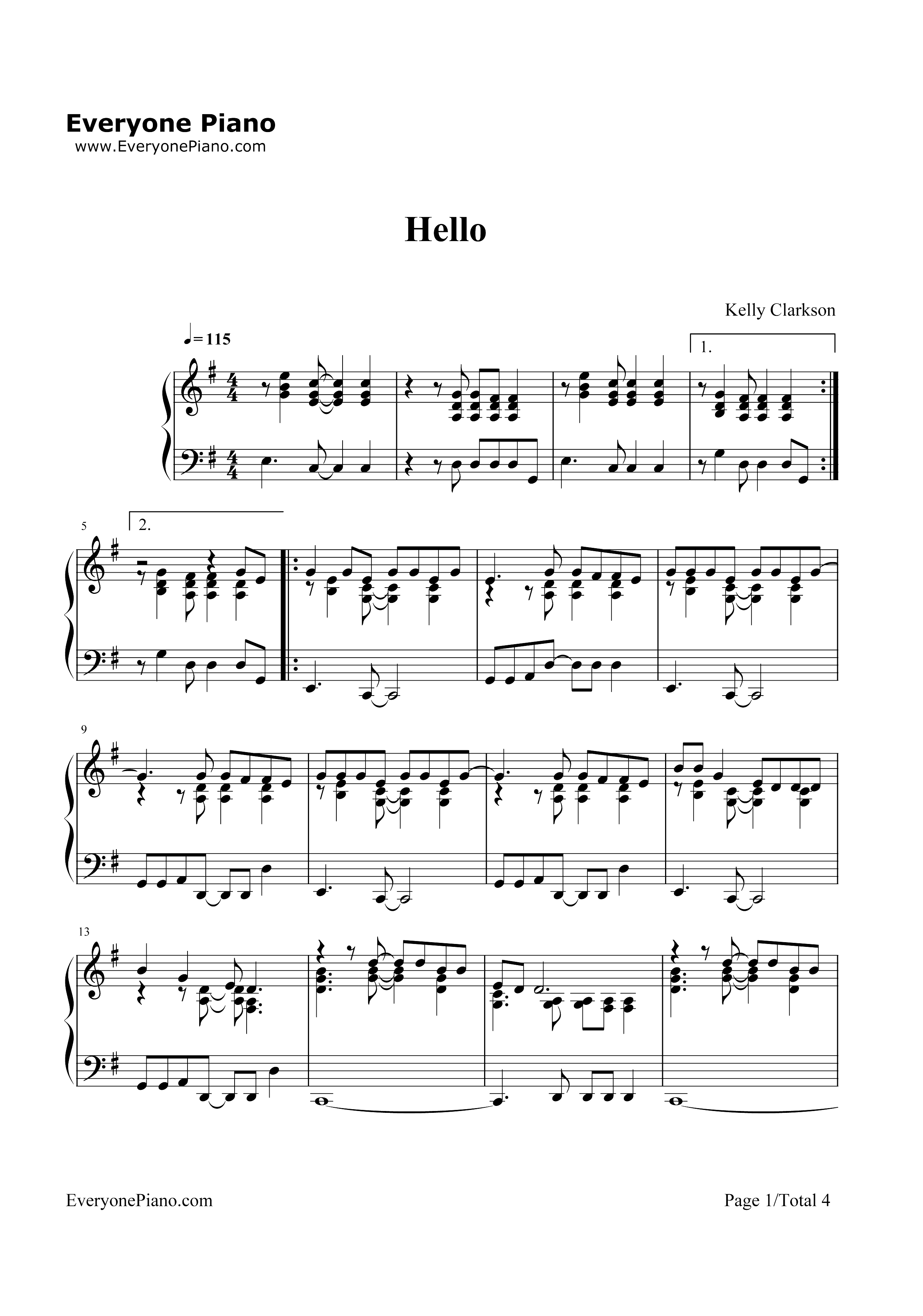 Hello-Kelly Clarkson钢琴谱1