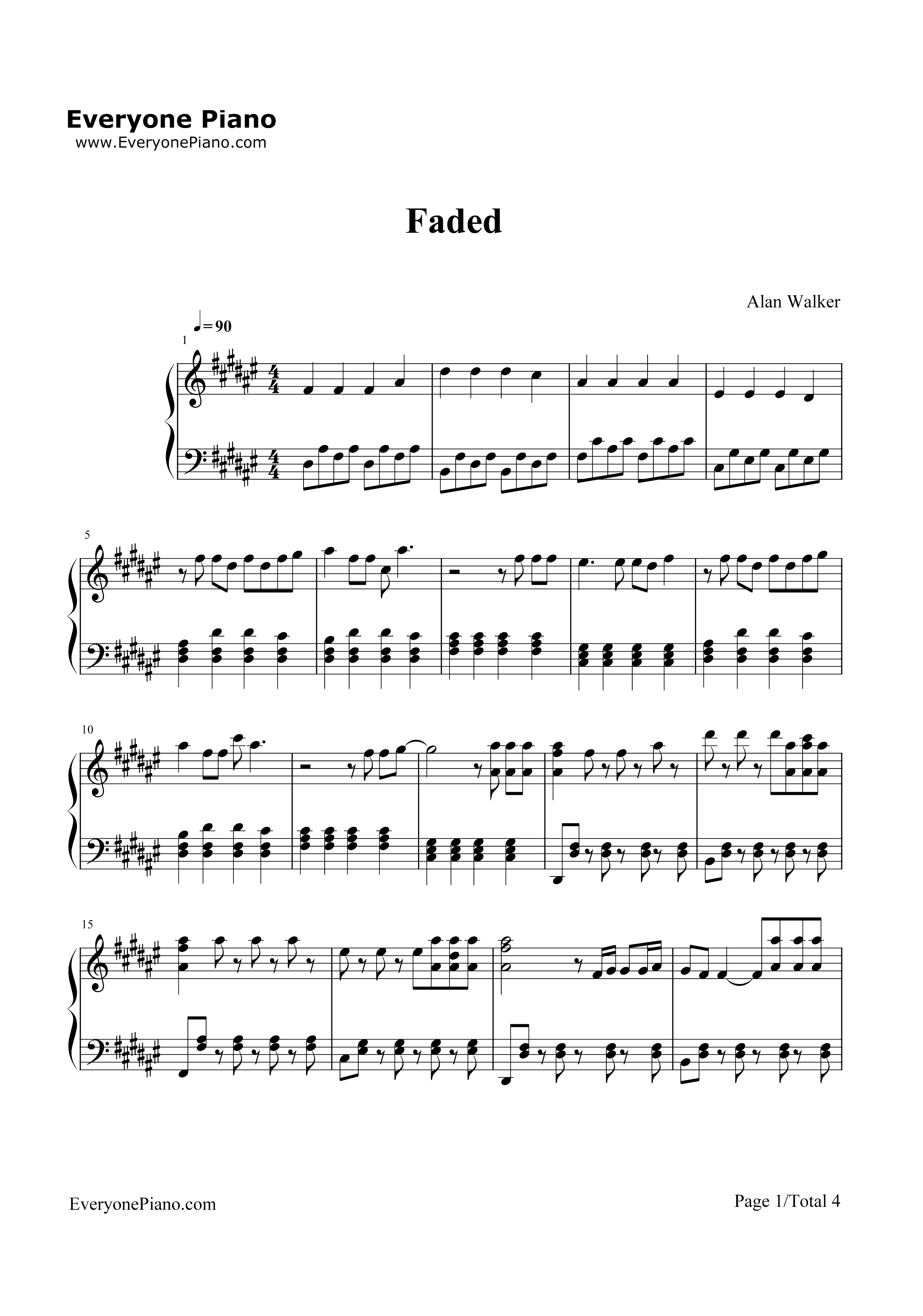 Faded-Alan Walker钢琴谱1