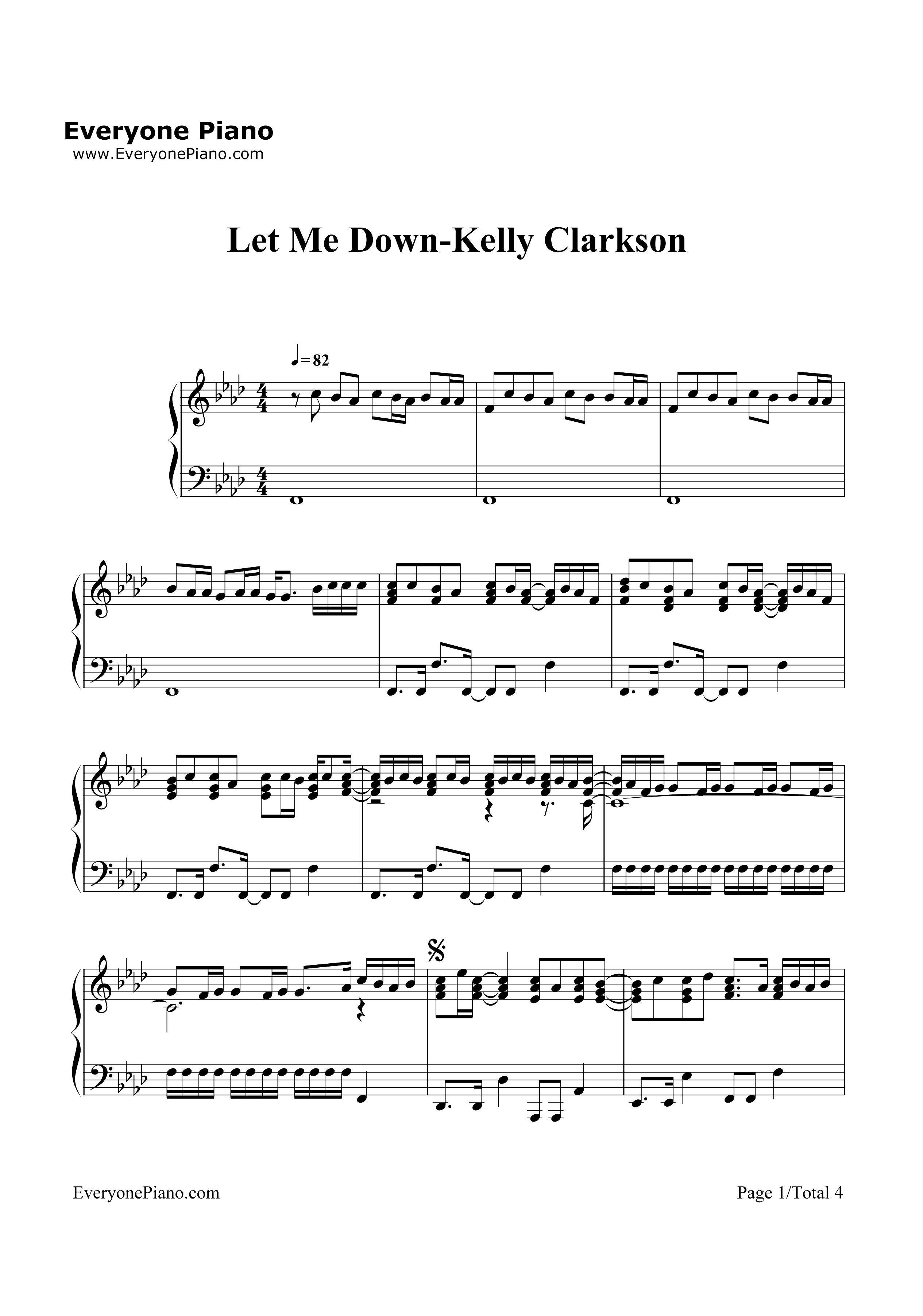 Let Me Down-Kelly Clarkson钢琴谱1