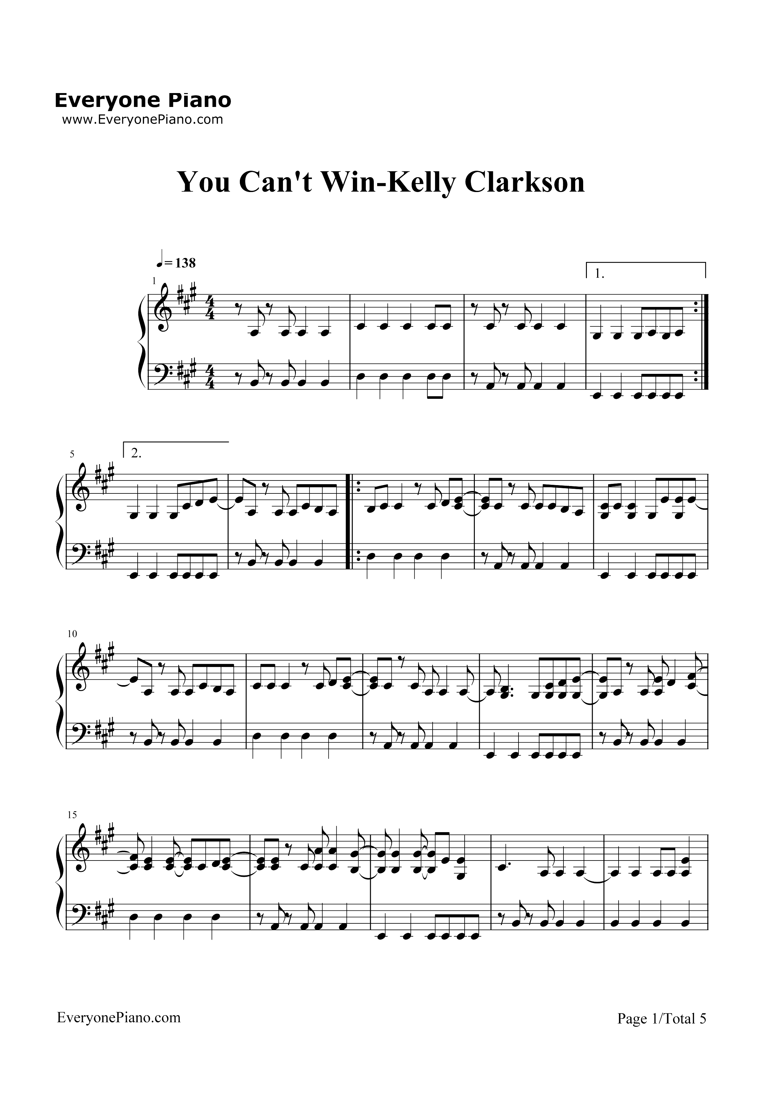 You Cant Win-Kelly Clarkson钢琴谱1