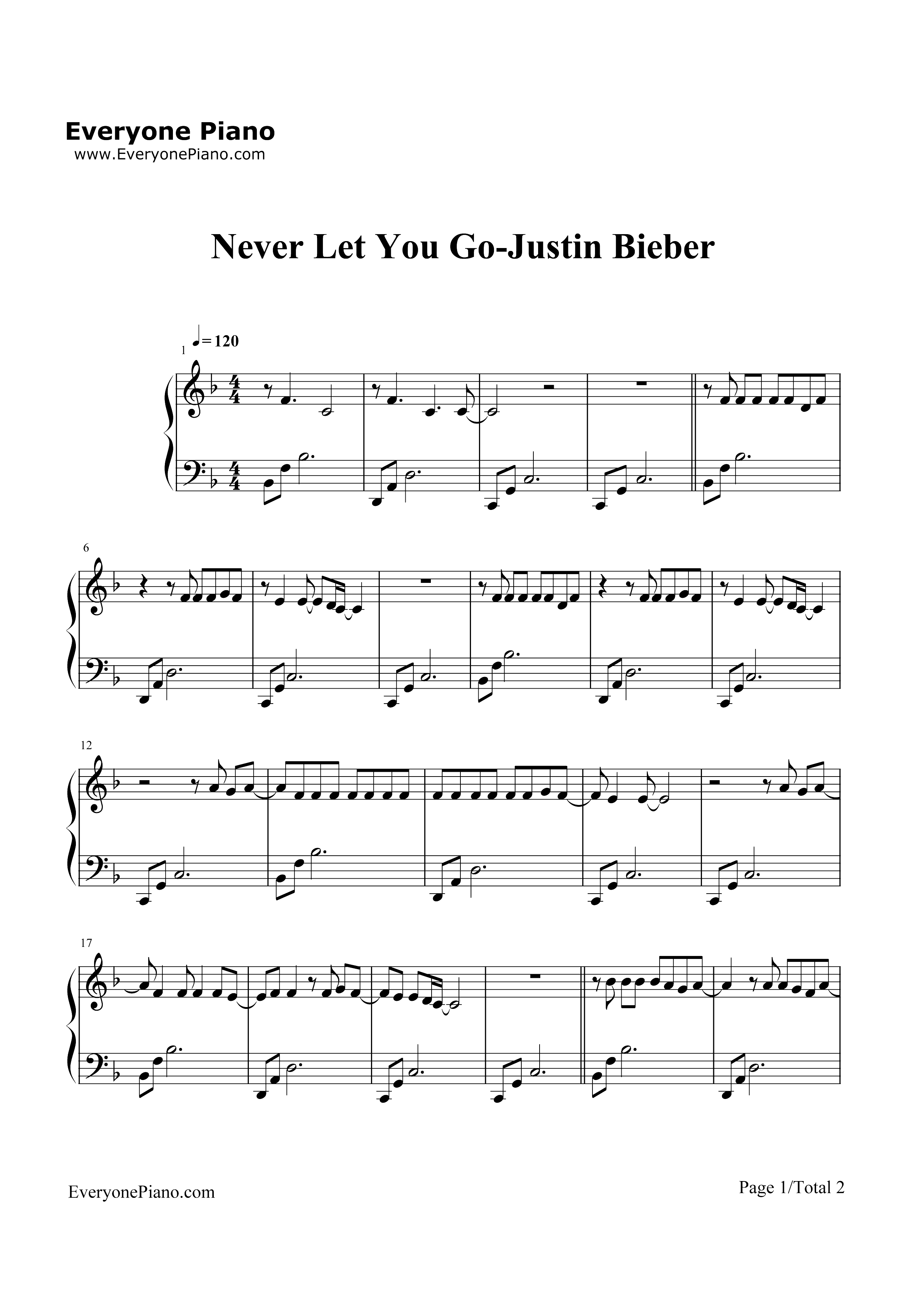 Never Let You Go-Justin Bieber钢琴谱1