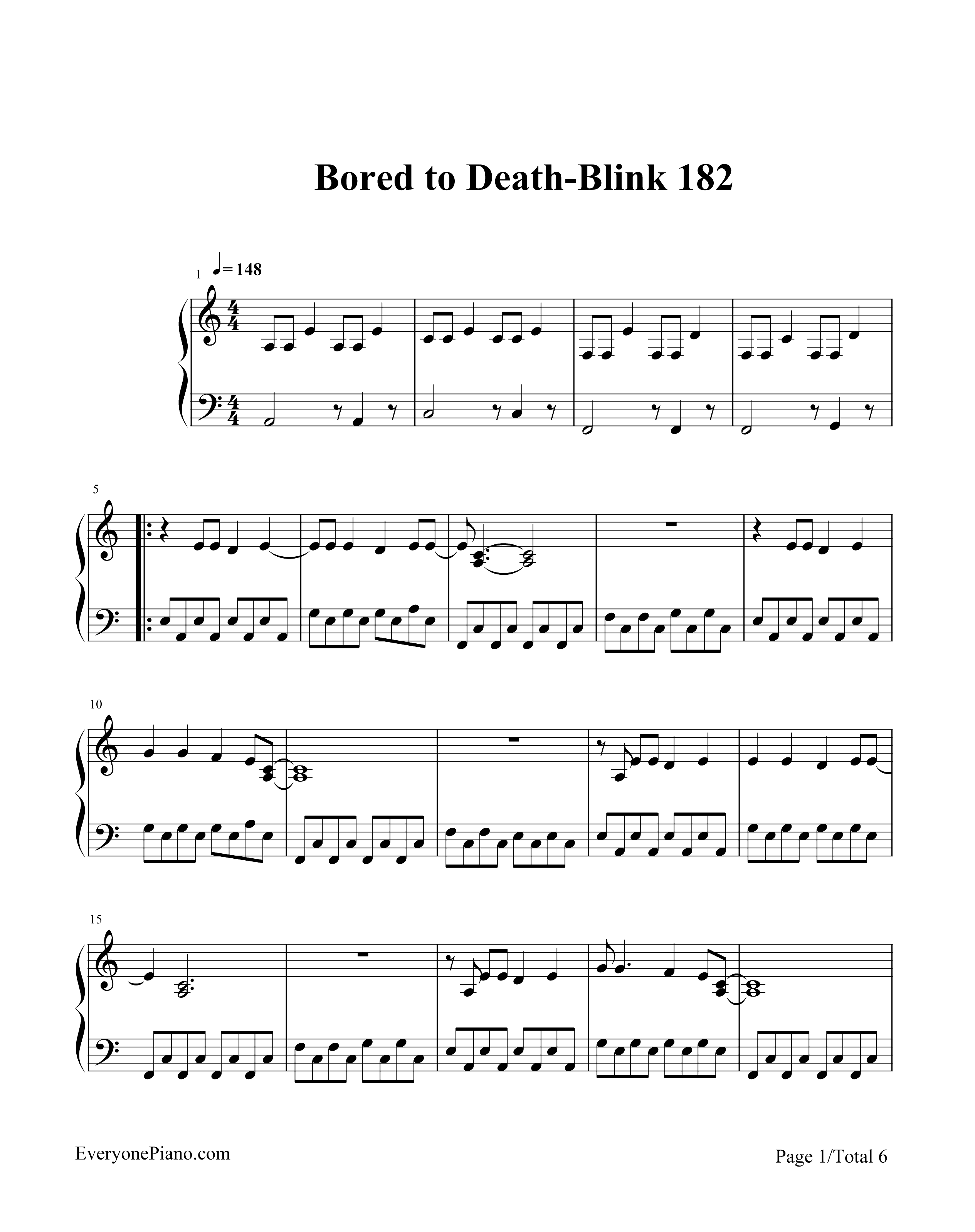 Bored to Death-Blink 182钢琴谱1