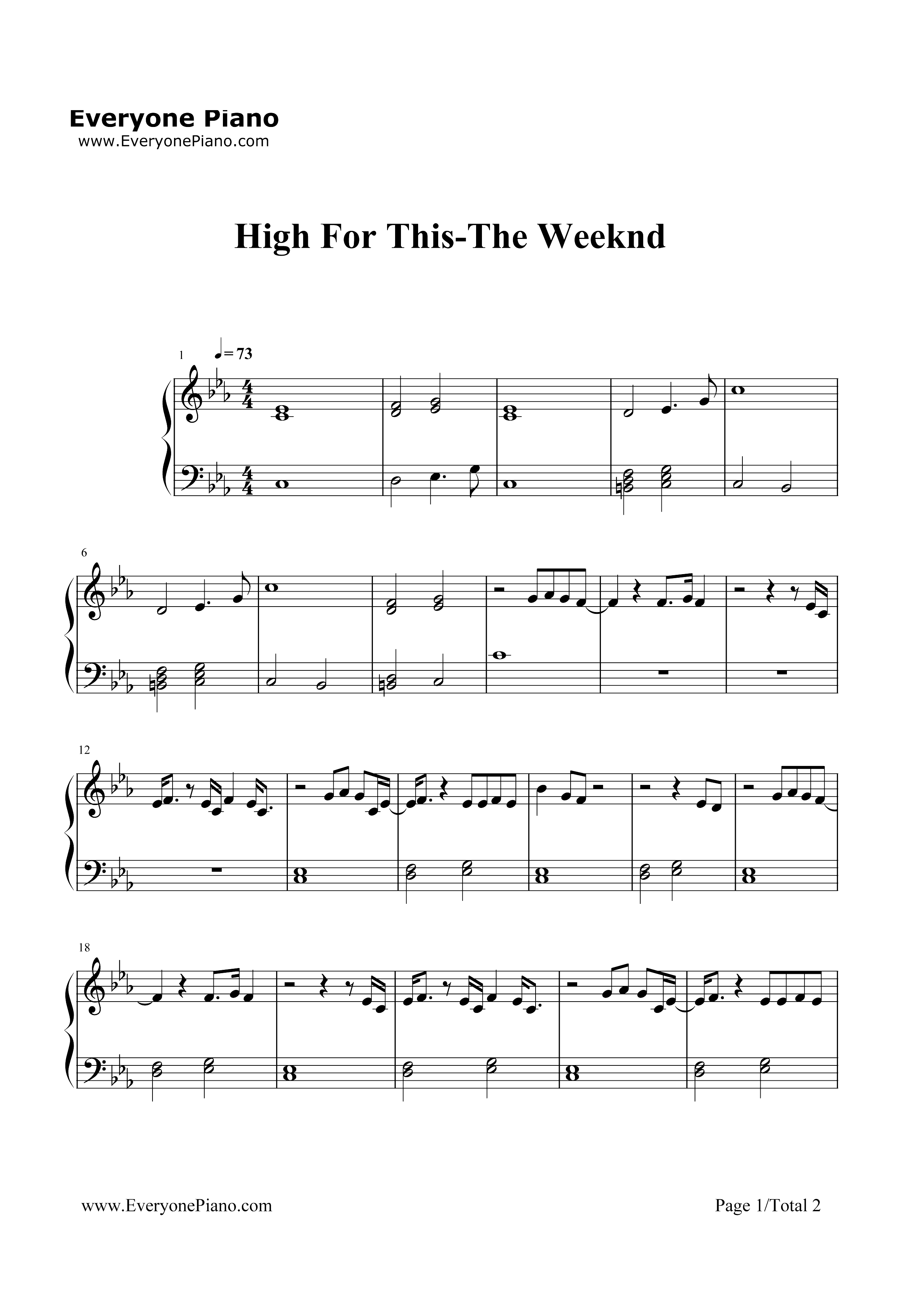 High For This-The Weeknd钢琴谱1