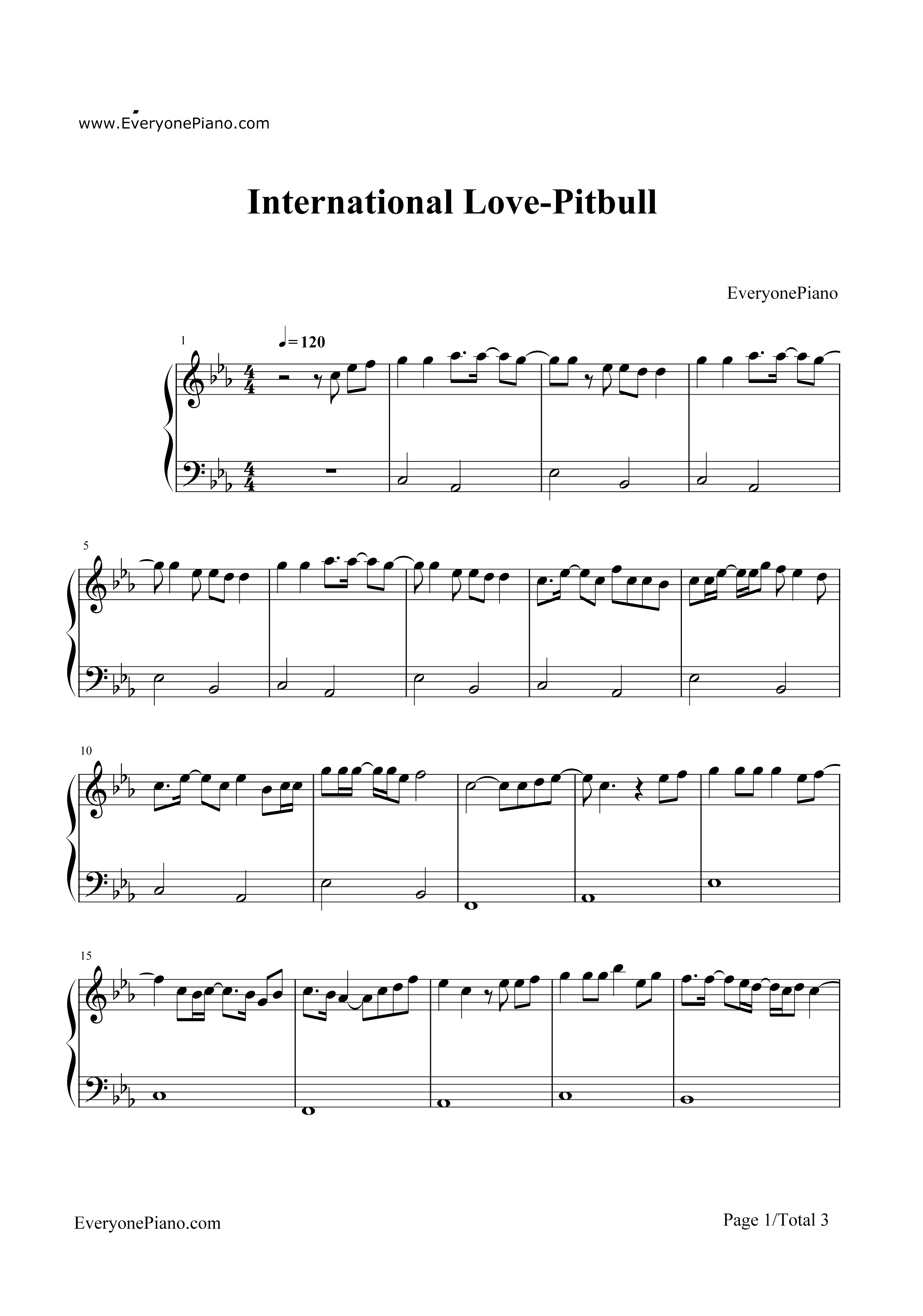 International Love-Pitbull钢琴谱1