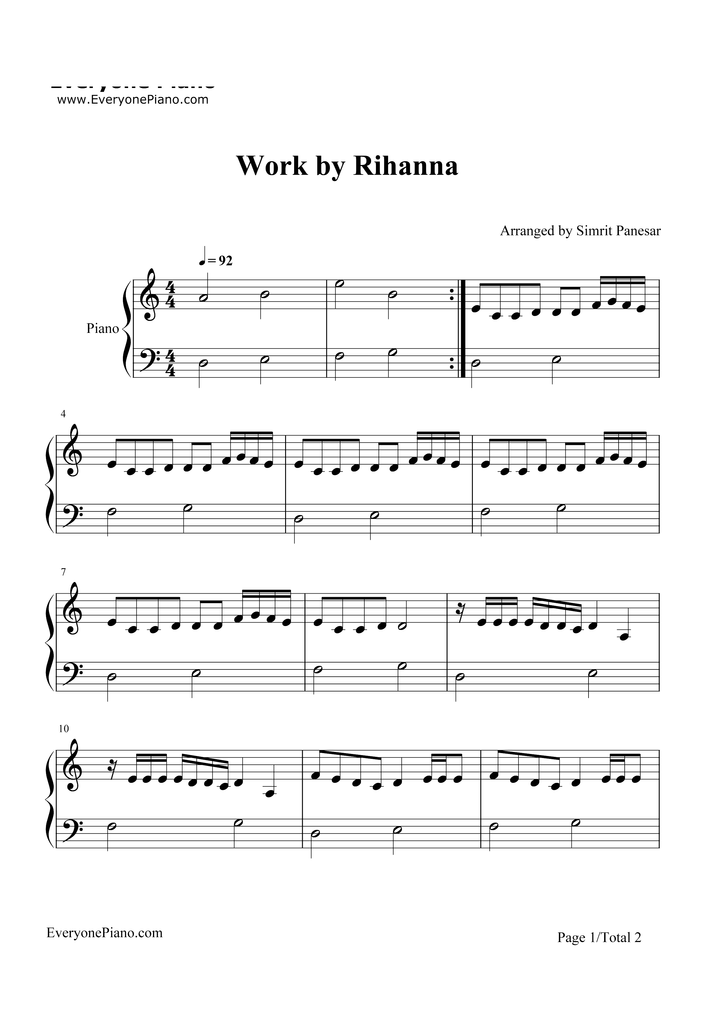 Work简单版-Rihanna钢琴谱1