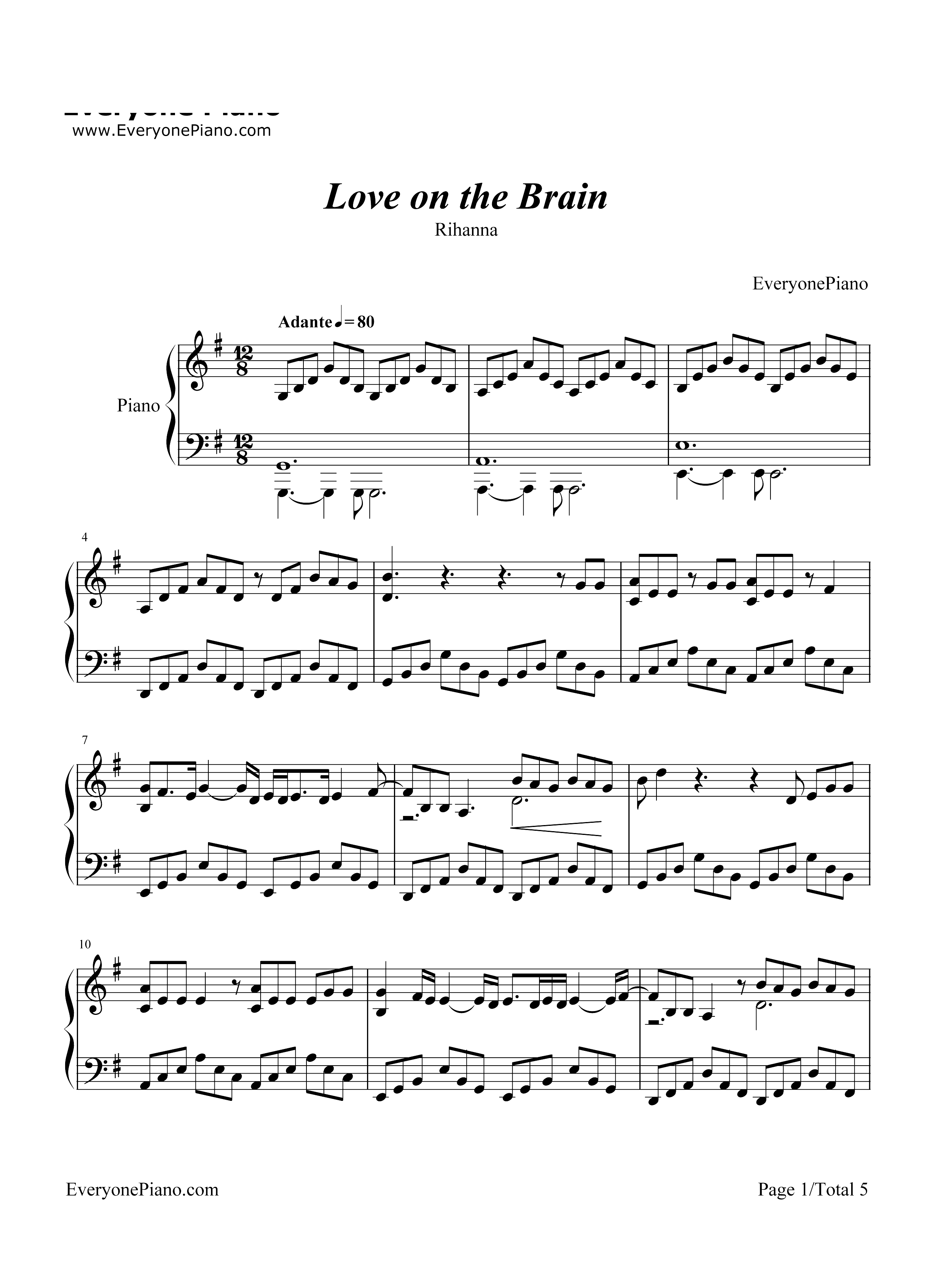 Love on the Brain-Rihanna钢琴谱1