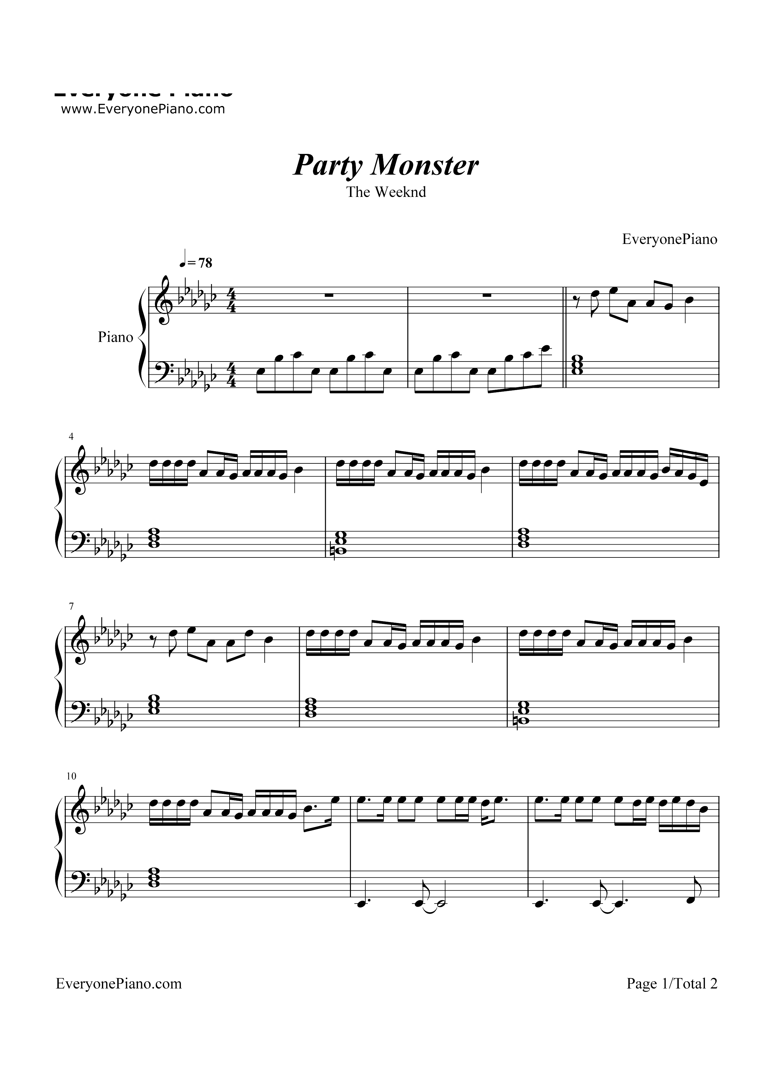 Party Monster-The Weeknd钢琴谱1