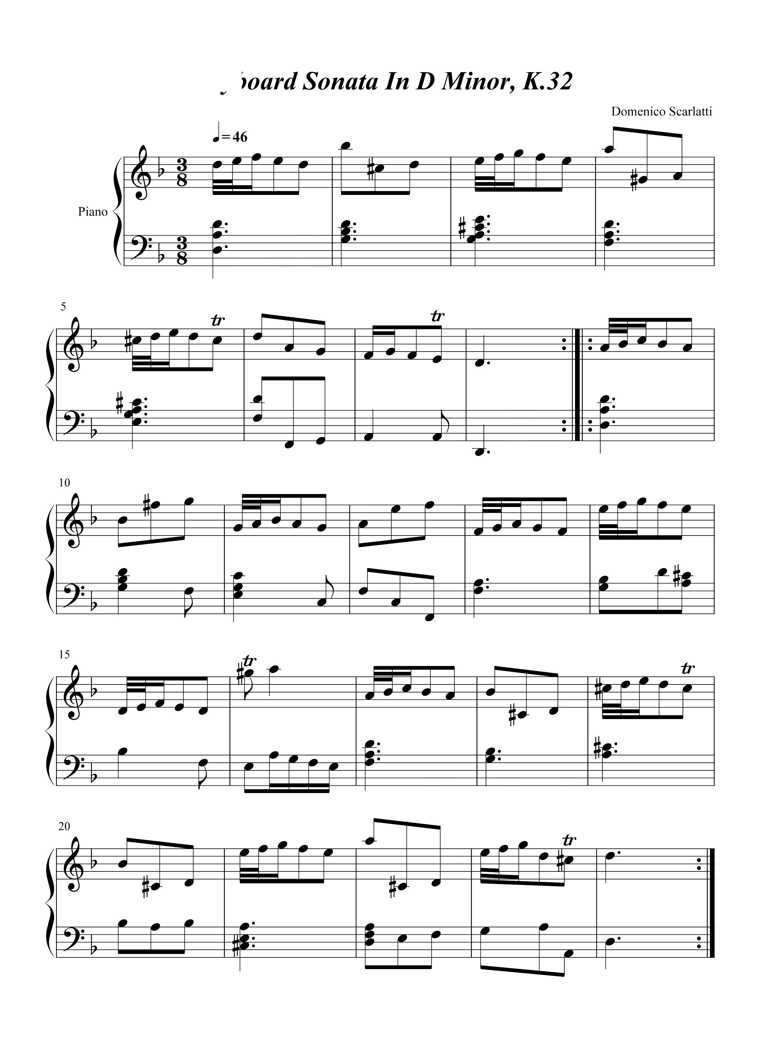 Keyboard Sonata In D Minor K 32-键盘奏鸣曲-D小调奏鸣曲钢琴谱1