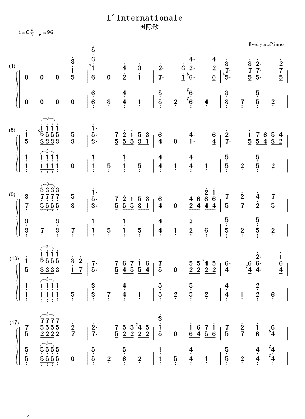 国际歌-The Internationale双手简谱预览1