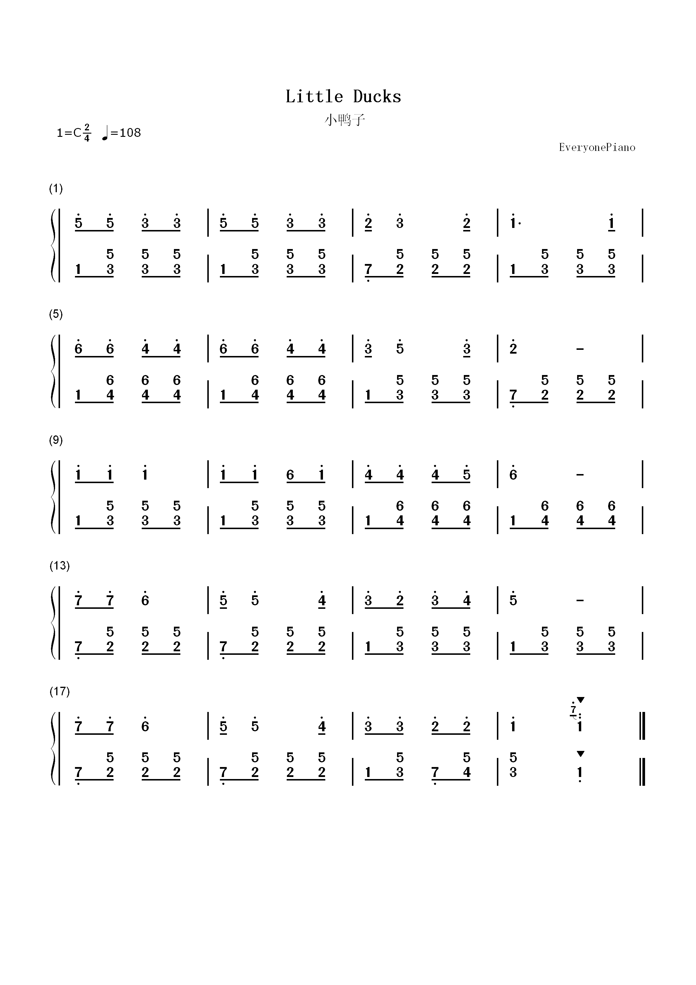 小鸭子双手简谱预览1