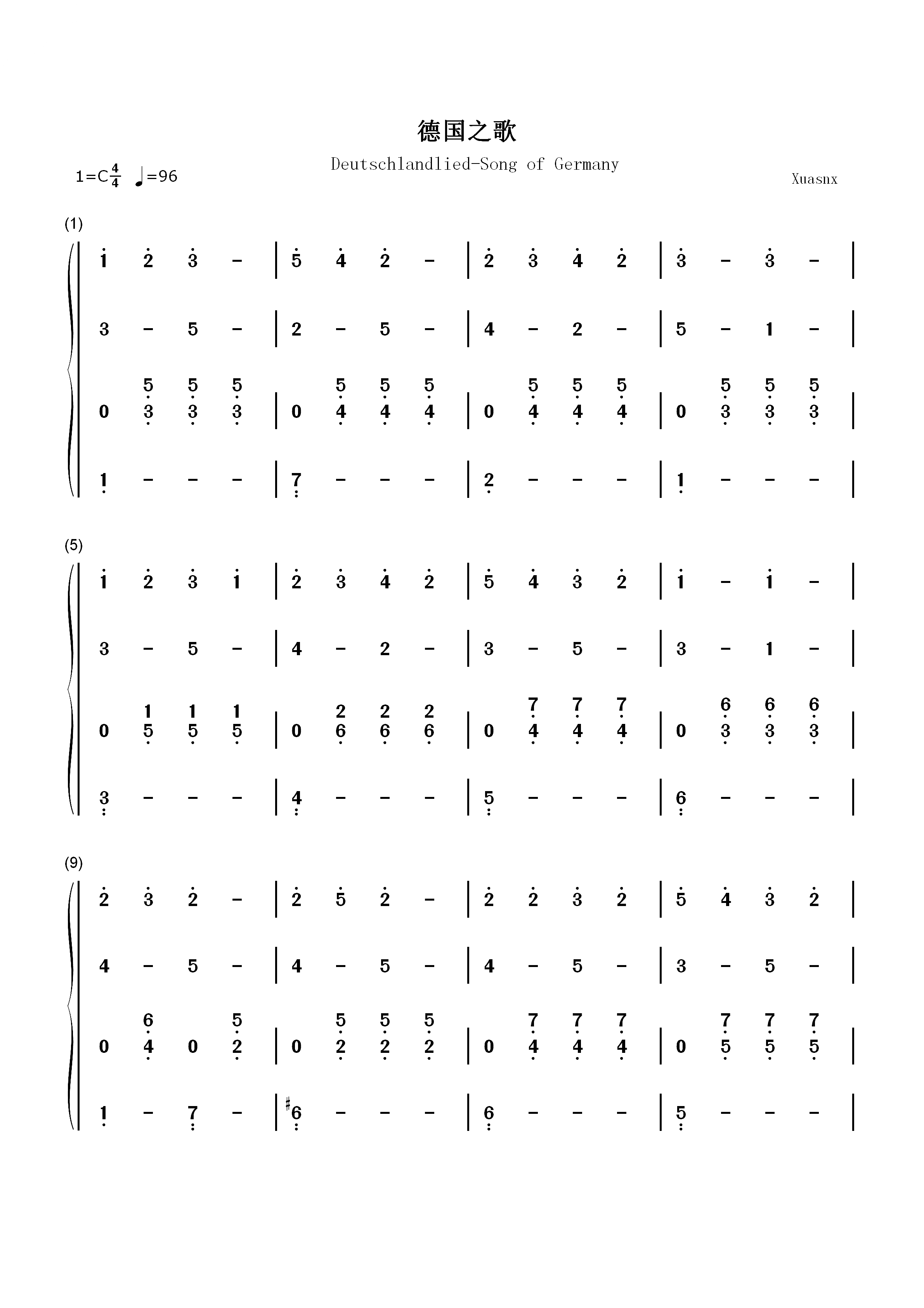 德国之歌-德意志之歌双手简谱预览1