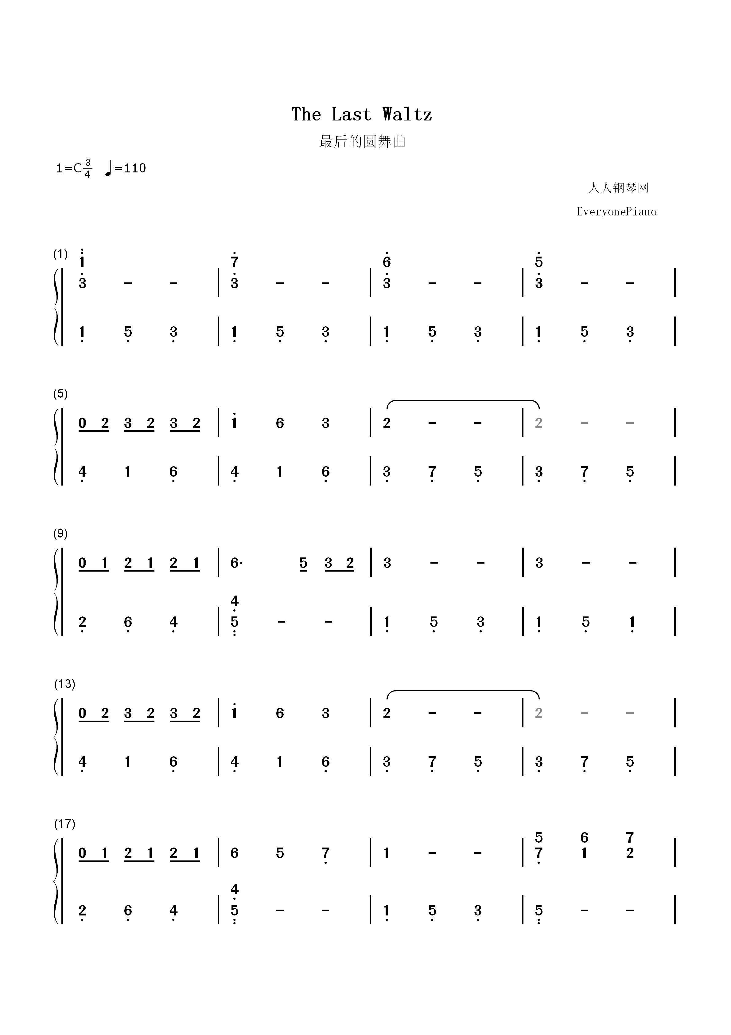 The Last Waltz-最后的圆舞曲双手简谱预览1