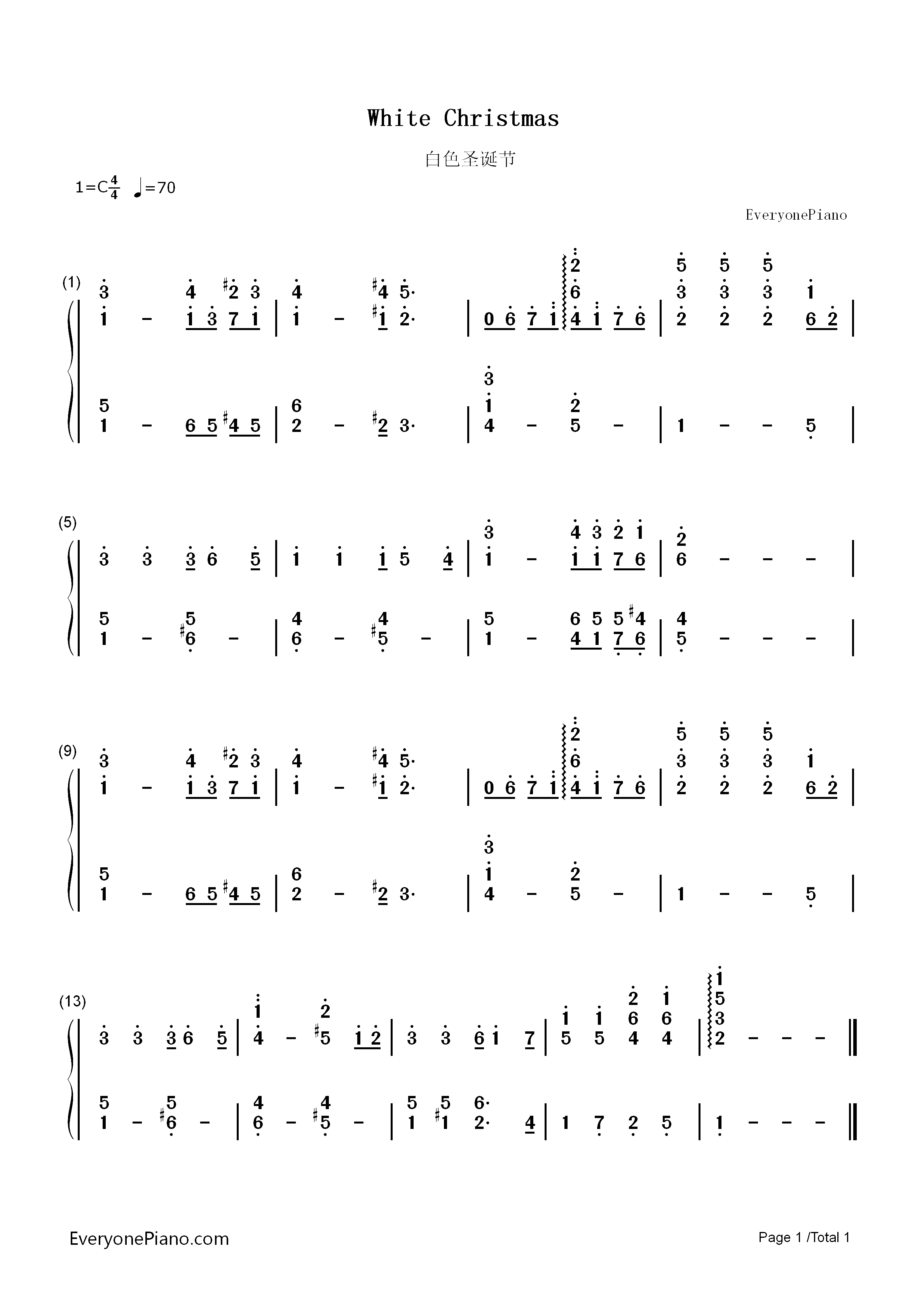 White Christmas-白色圣诞节-圣诞歌曲双手简谱预览1