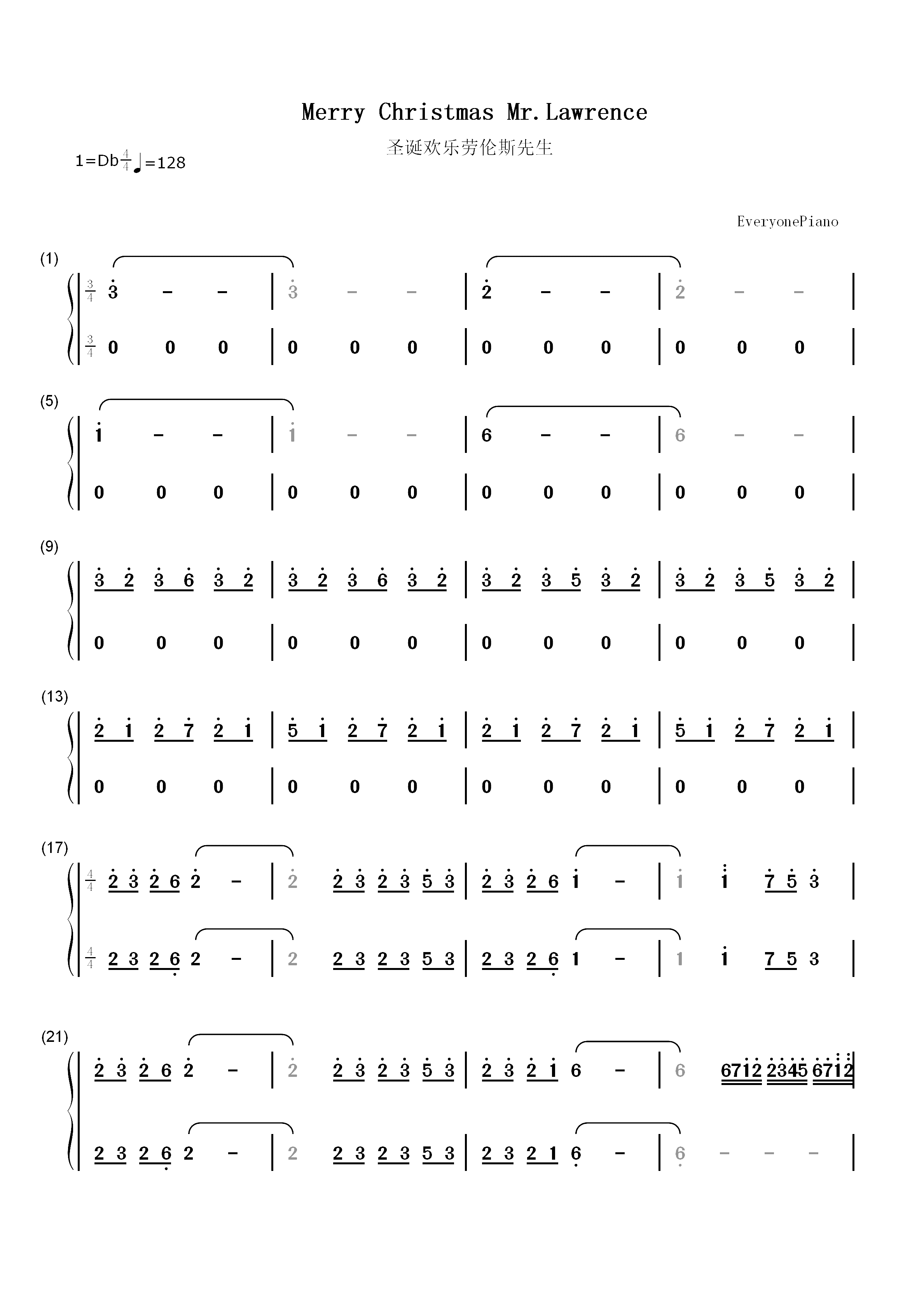 Merry Christmas Mr. Lawrence-FYI-圣诞歌曲双手简谱预览1