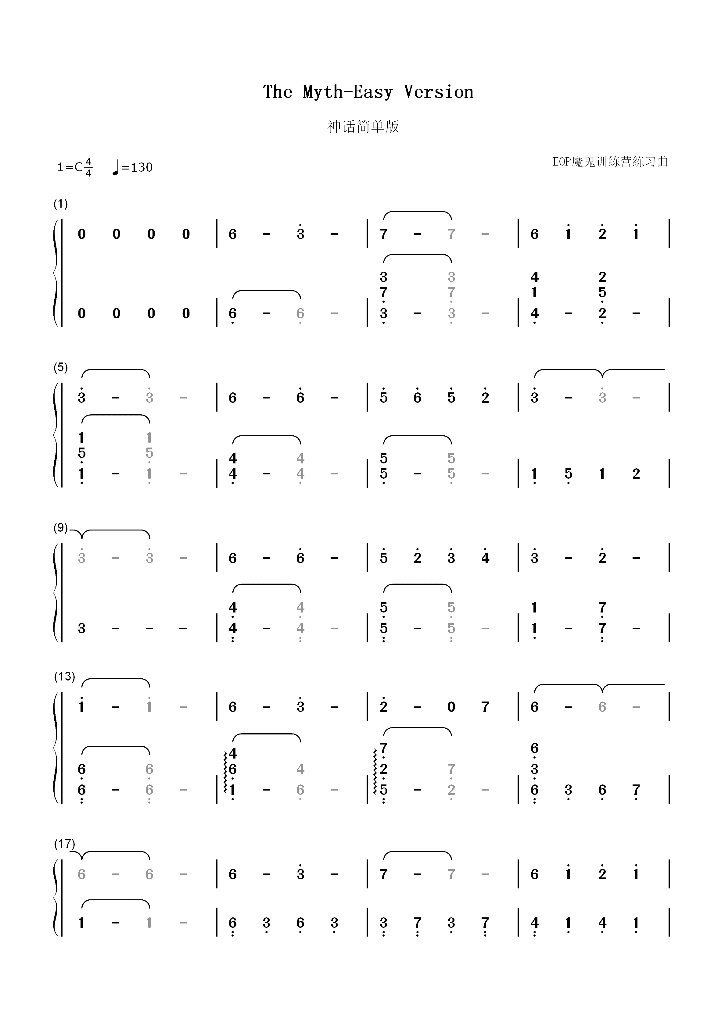 神话简单版-EOP教学曲双手简谱预览1