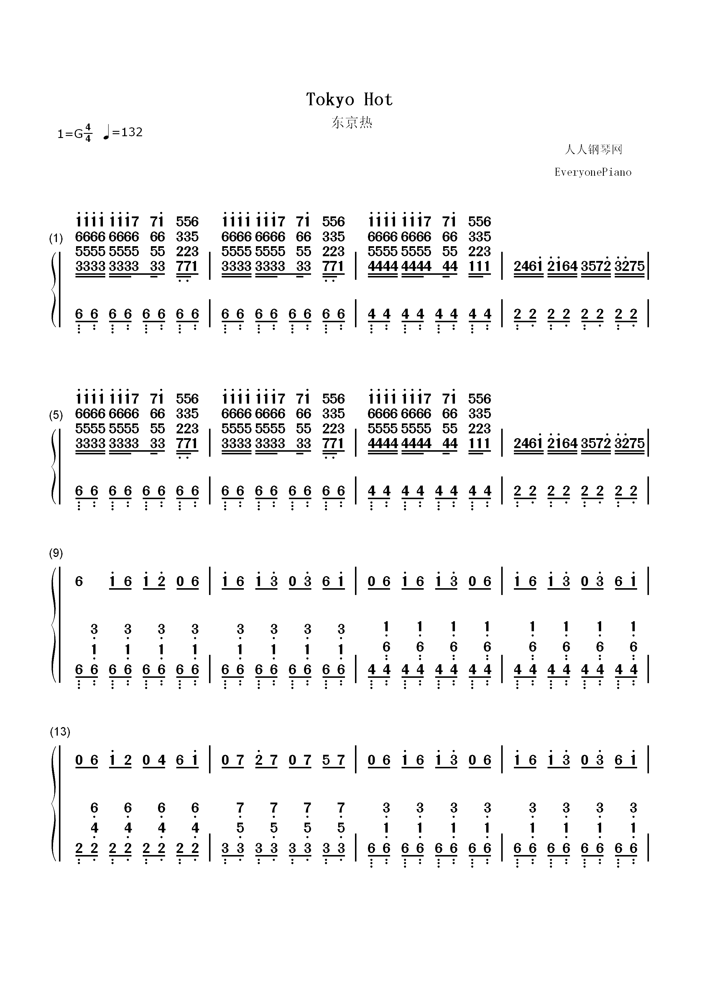 东京热 Tokyo Hot双手简谱预览1