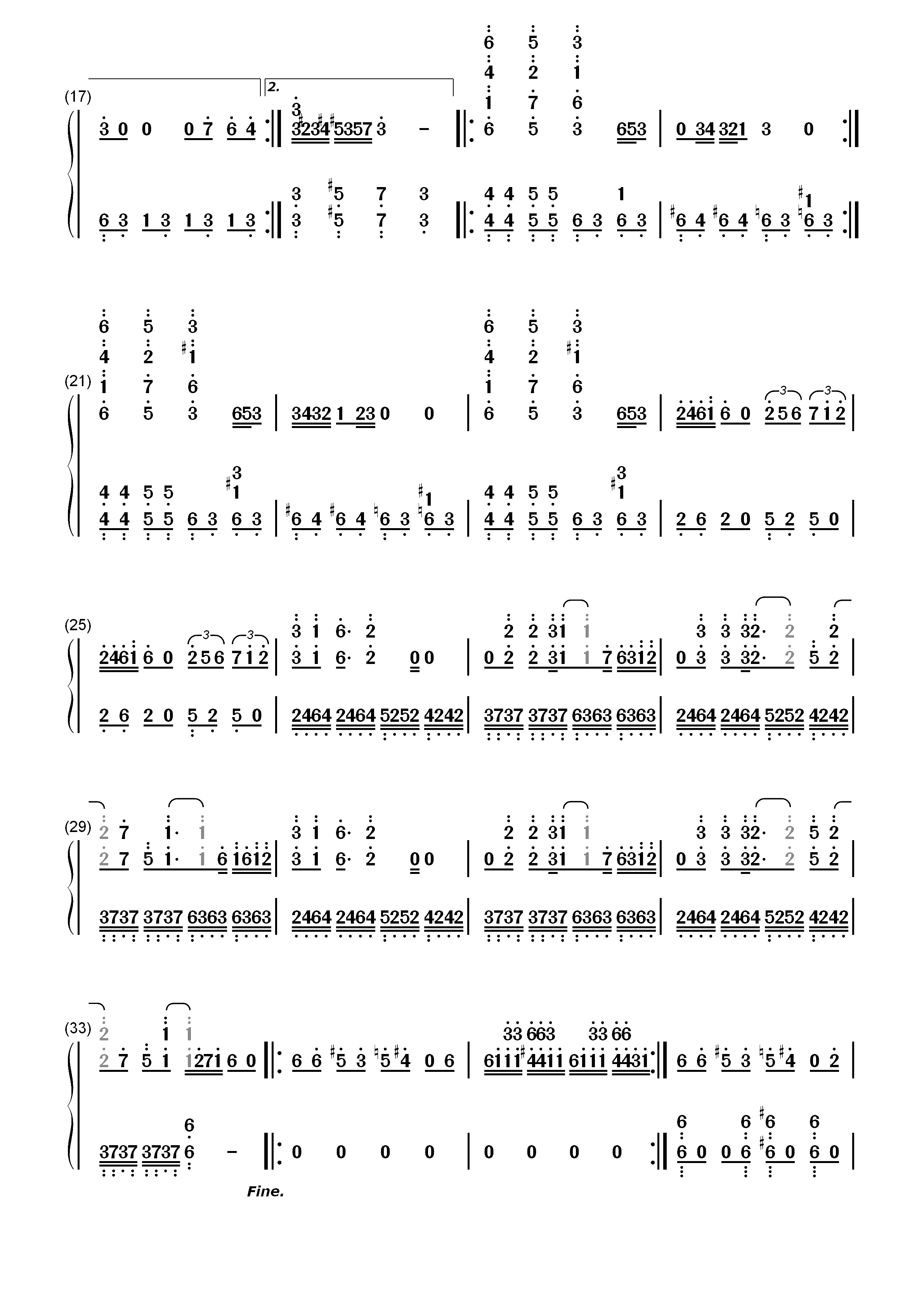 植物大战僵尸泳池BGM-EOP教学曲双手简谱预览2