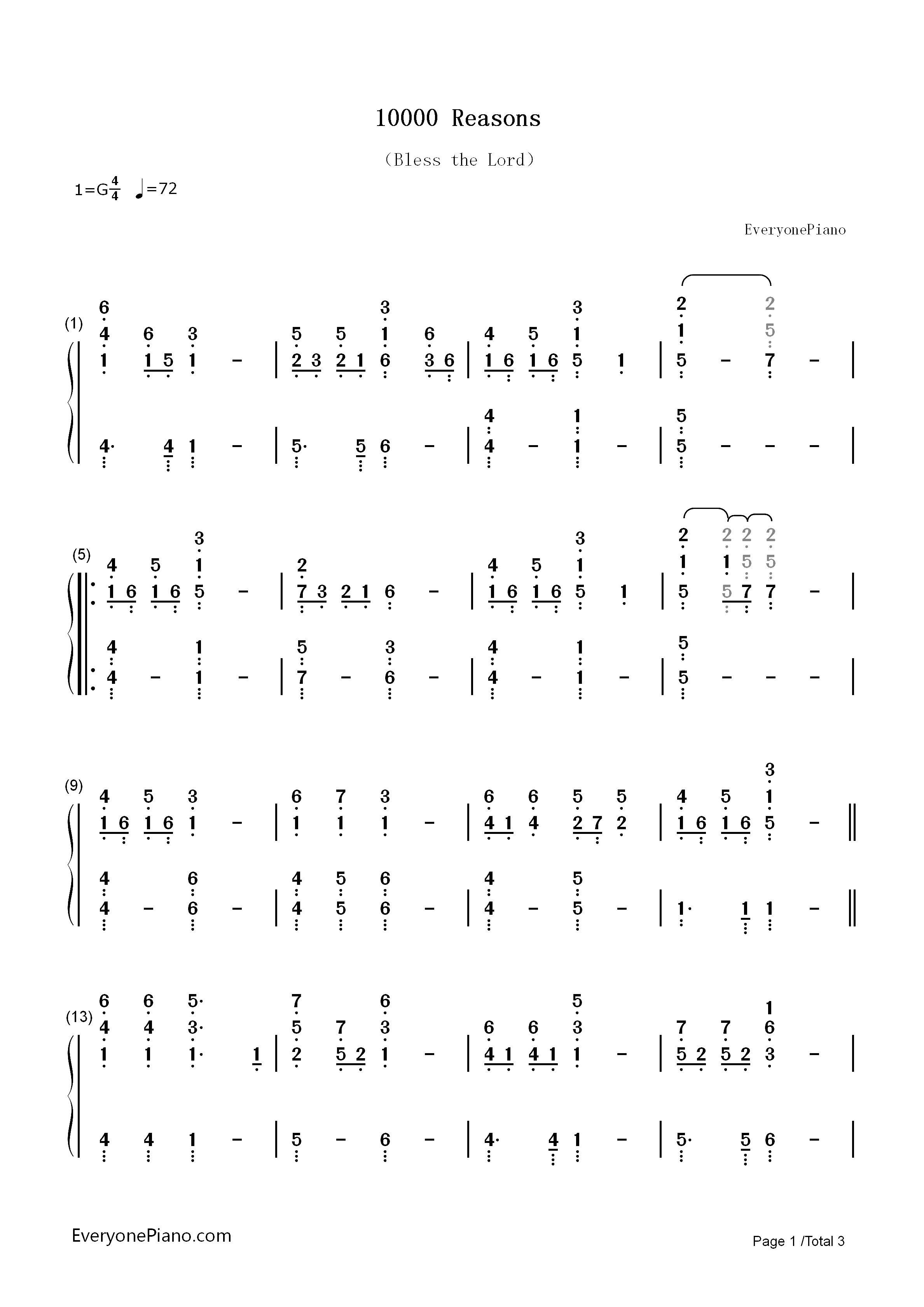 10000 Reasons (Bless the Lord)-Matt Redman双手简谱预览1