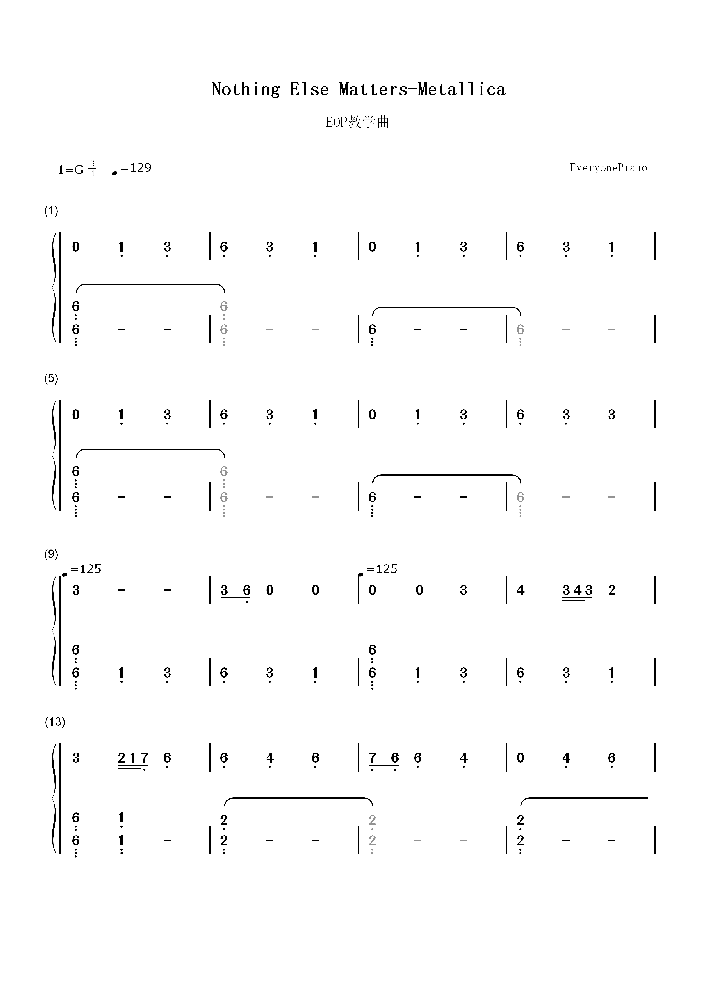 Nothing Else Matters-Metallica双手简谱预览1