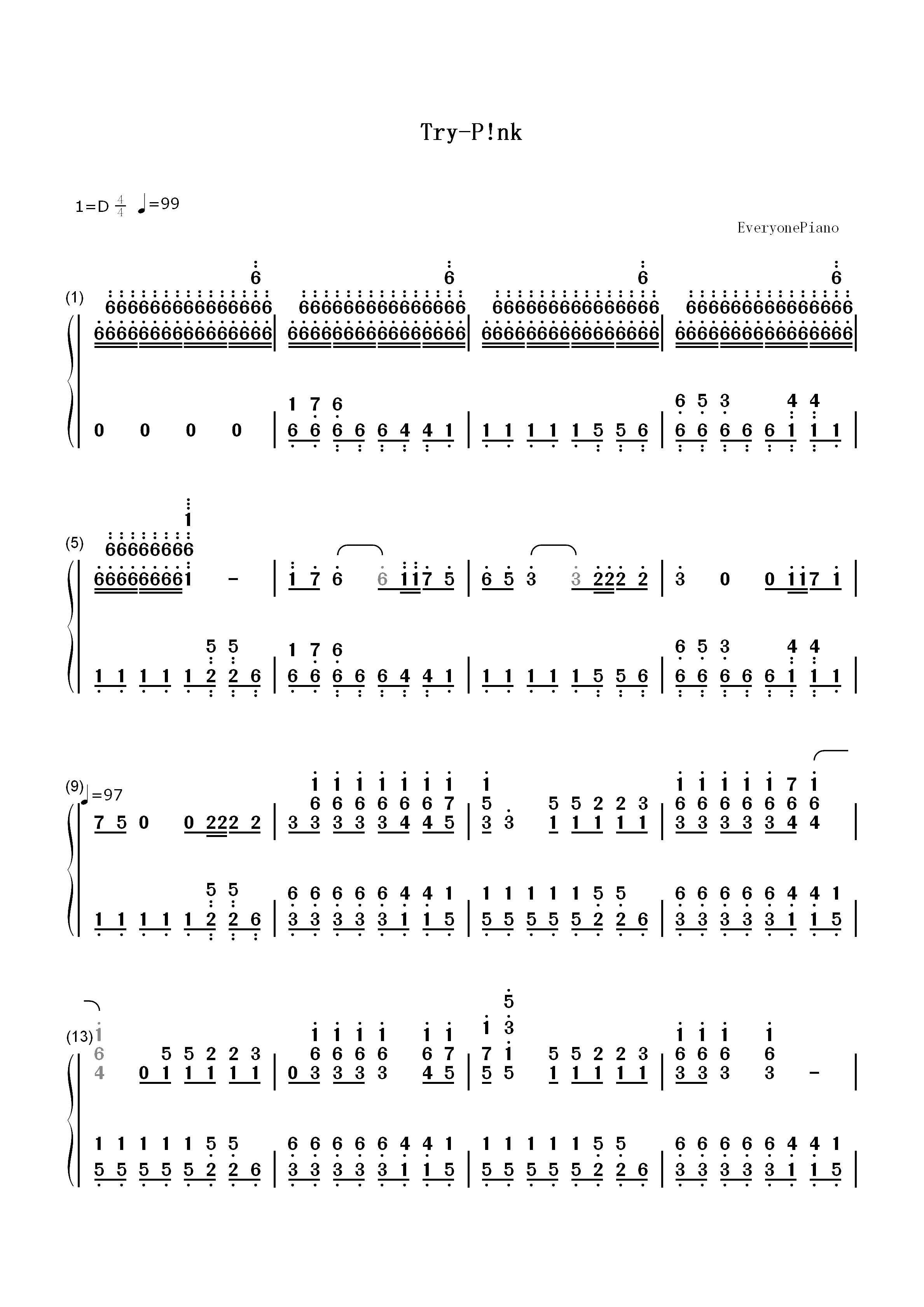 Try-P!nk双手简谱预览1