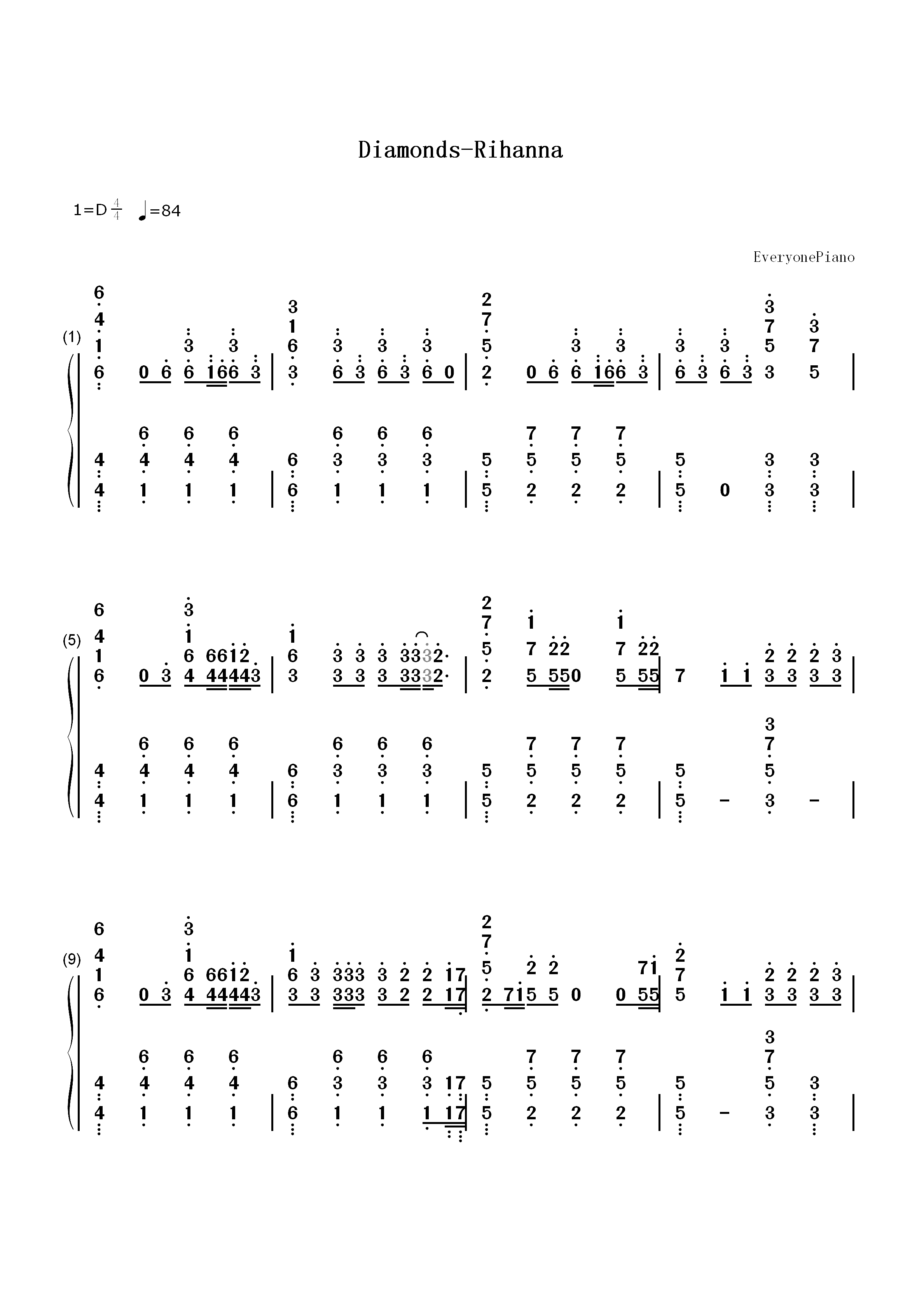 Diamonds-Rihanna双手简谱预览1