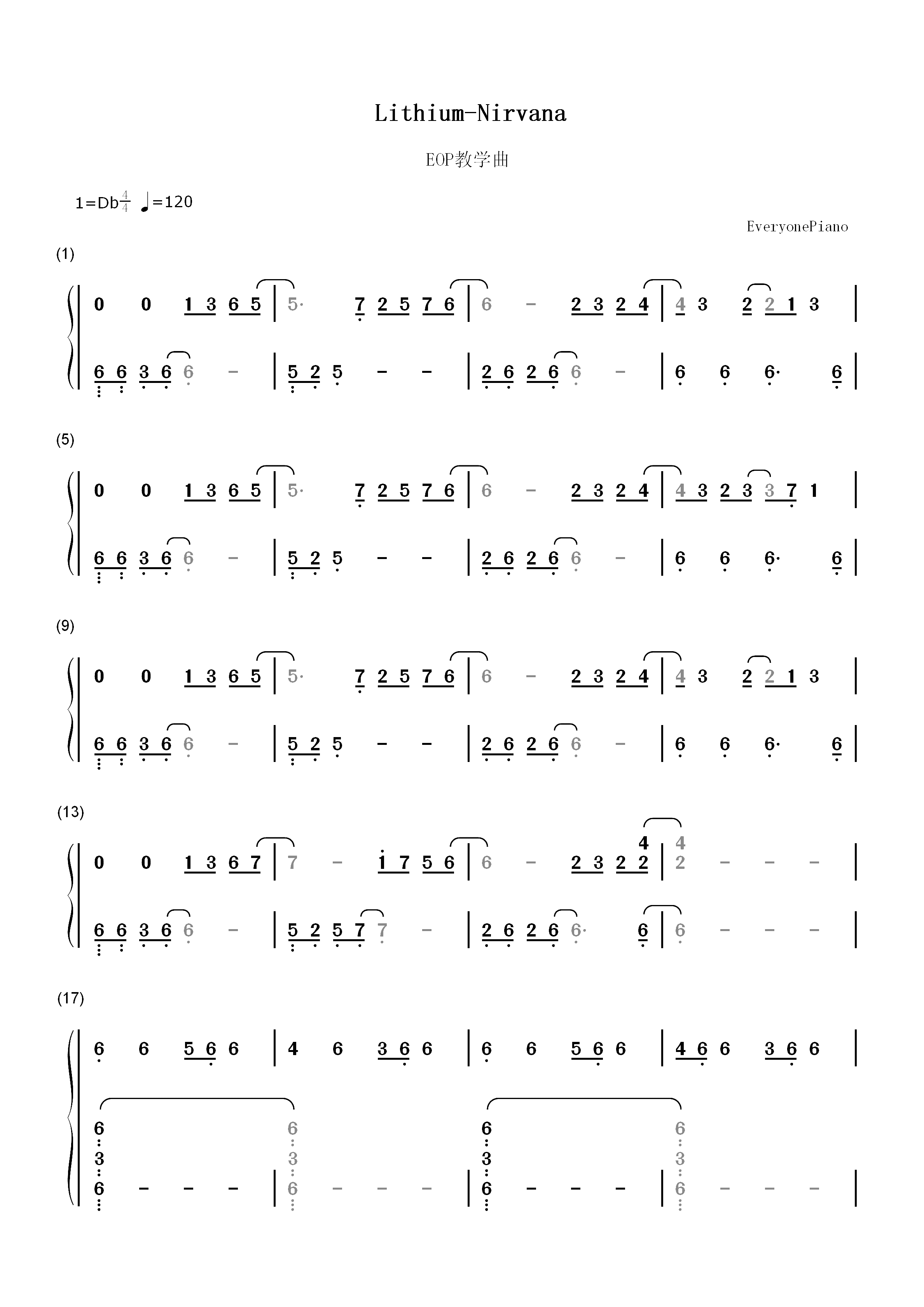 Lithium-Evanescence-EOP教学曲双手简谱预览1