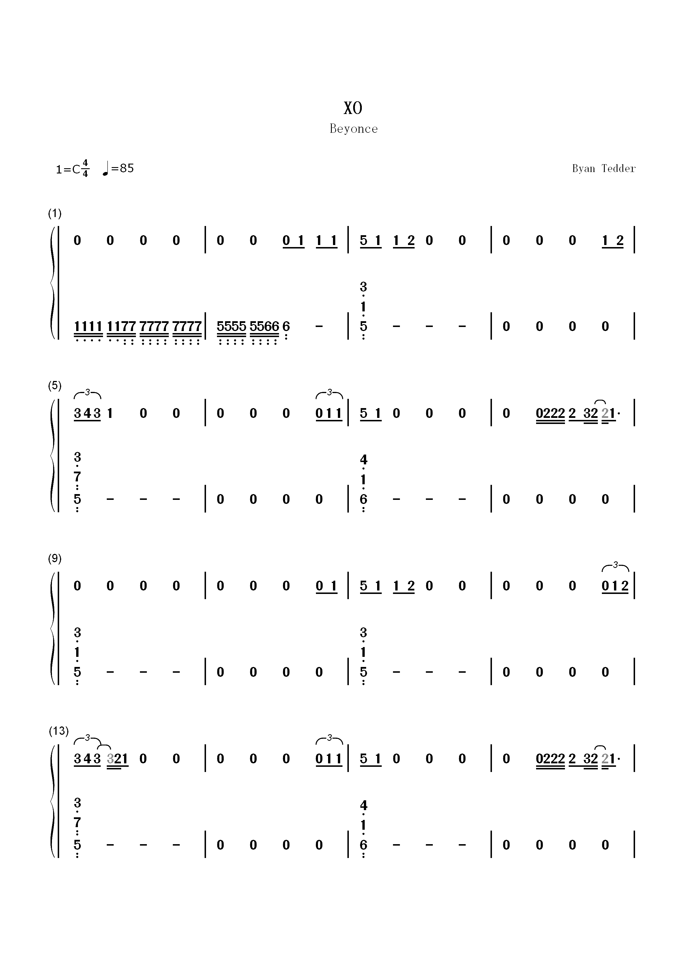 XO-Beyonce双手简谱预览1