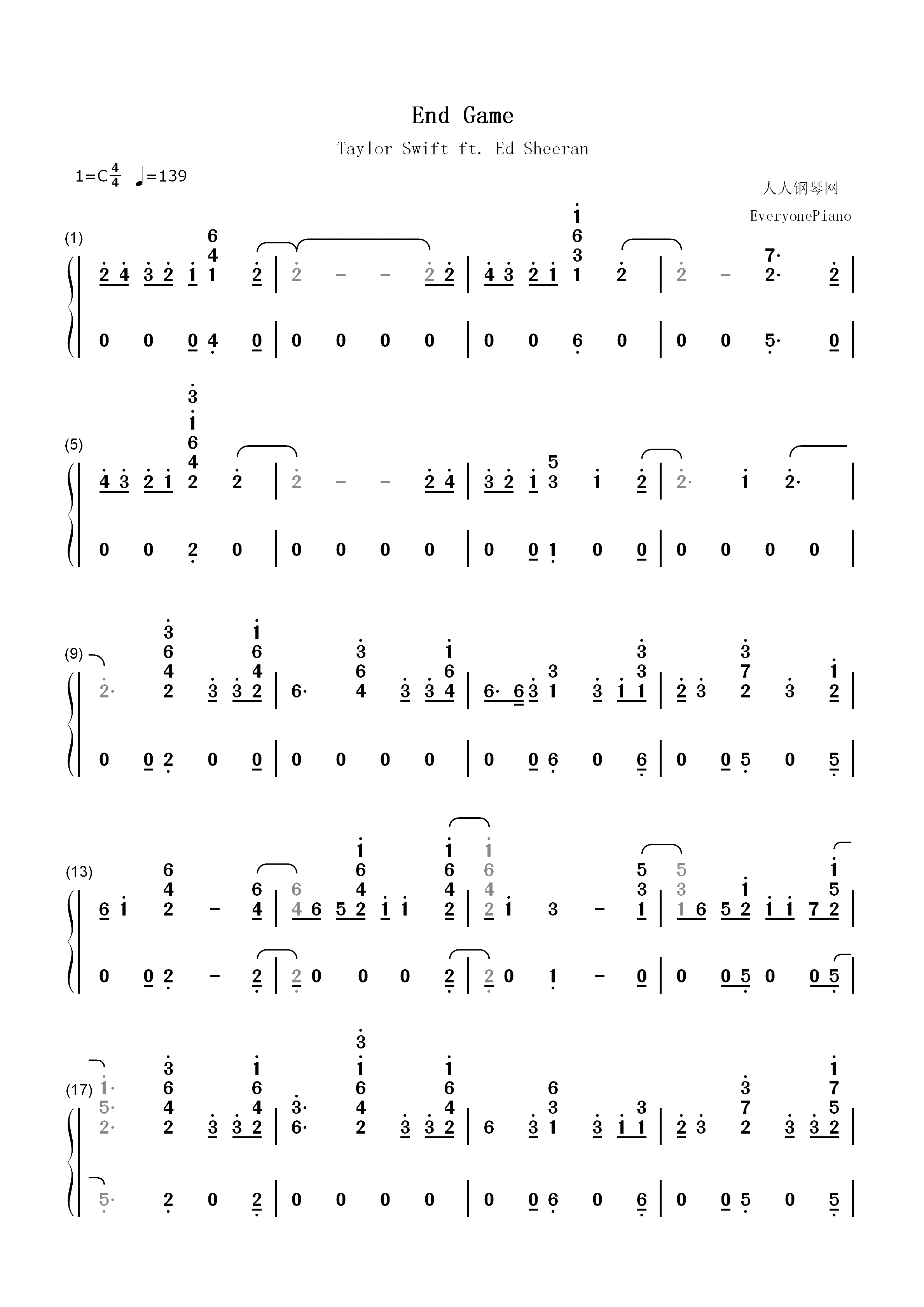 End Game-Taylor Swift双手简谱预览1
