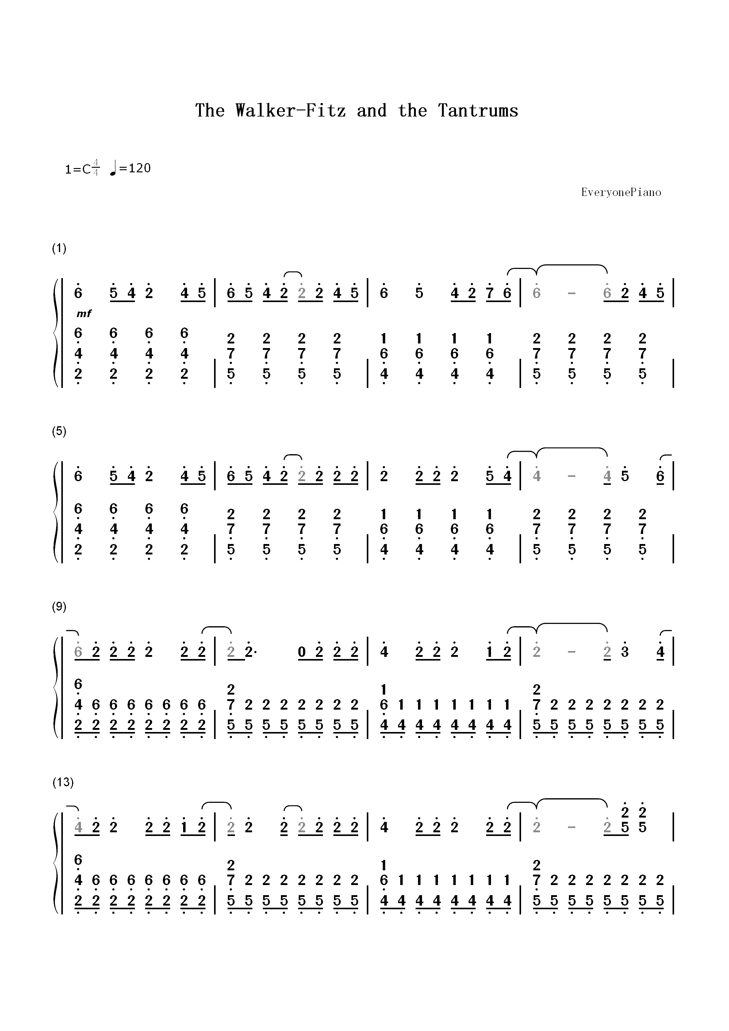 The Walker-Fitz and the Tantrums双手简谱预览1